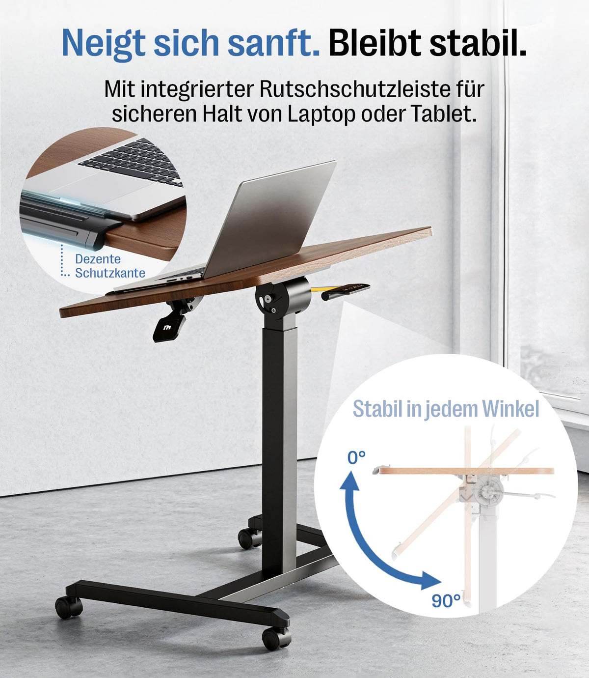 MAIDeSITe Fit Pro Over Bed Table with Wheels, Height Adjustable Desk