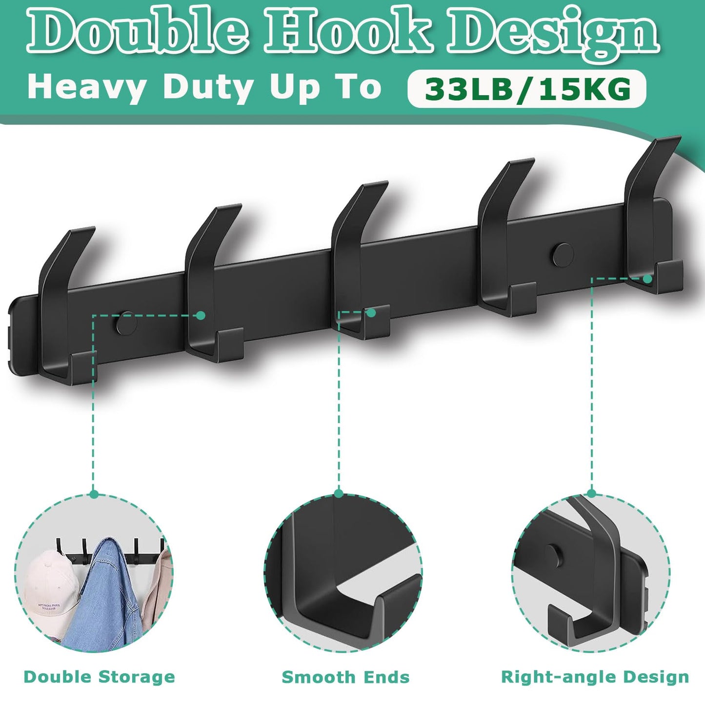 QMAHA Multipurpose Heavy Duty Coat Rack - Wall Mounted Coat Hooks with Fittings, Rustproof for Bedroom, Bathroom, Kitchen, Entryway