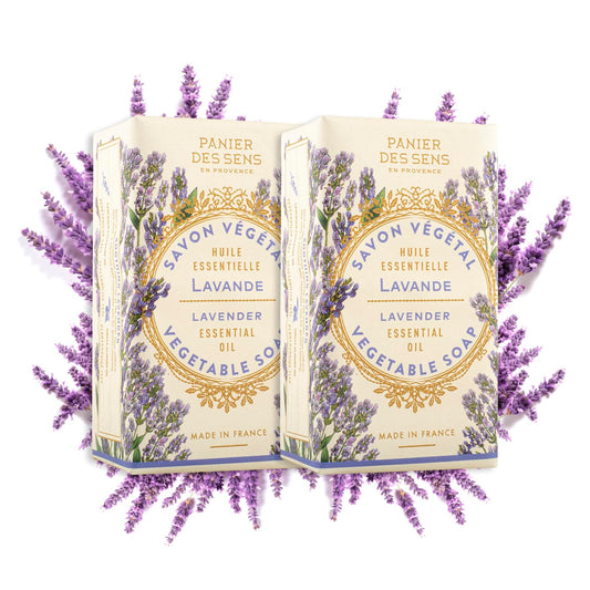 Panier des Sens Lavender Bar Soap 2x150g - Moisturizing Gentle Scented Soap Bar with Sweet Almond - 97% Natural Ingredients Made in France - Vegan