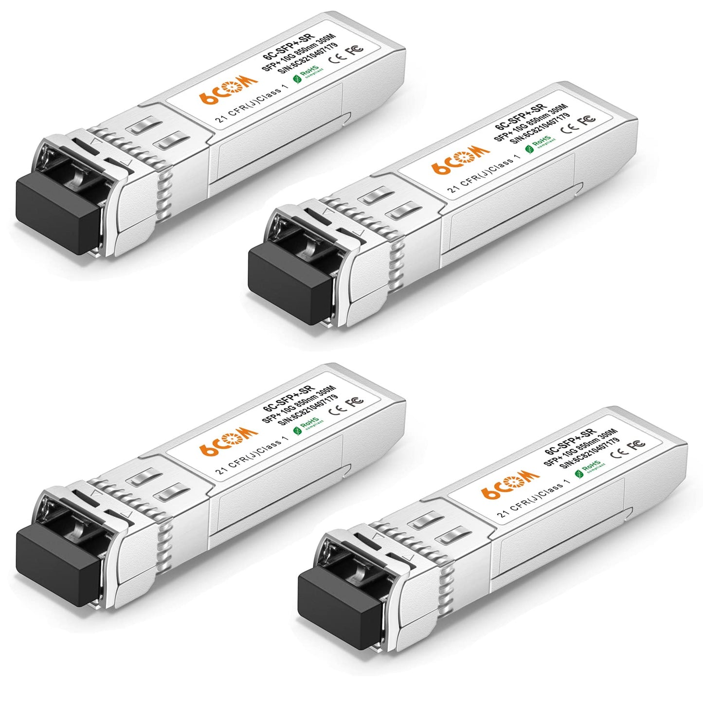 6COMGIGA [4 Pack 10GBase-SR SFP+ Transceiver, 10G 850nm LC Multi Mode Module, up to 300M Compatible with Cisco SFP-10G-SR, Meraki, Ubiquiti UF-MM-10G,