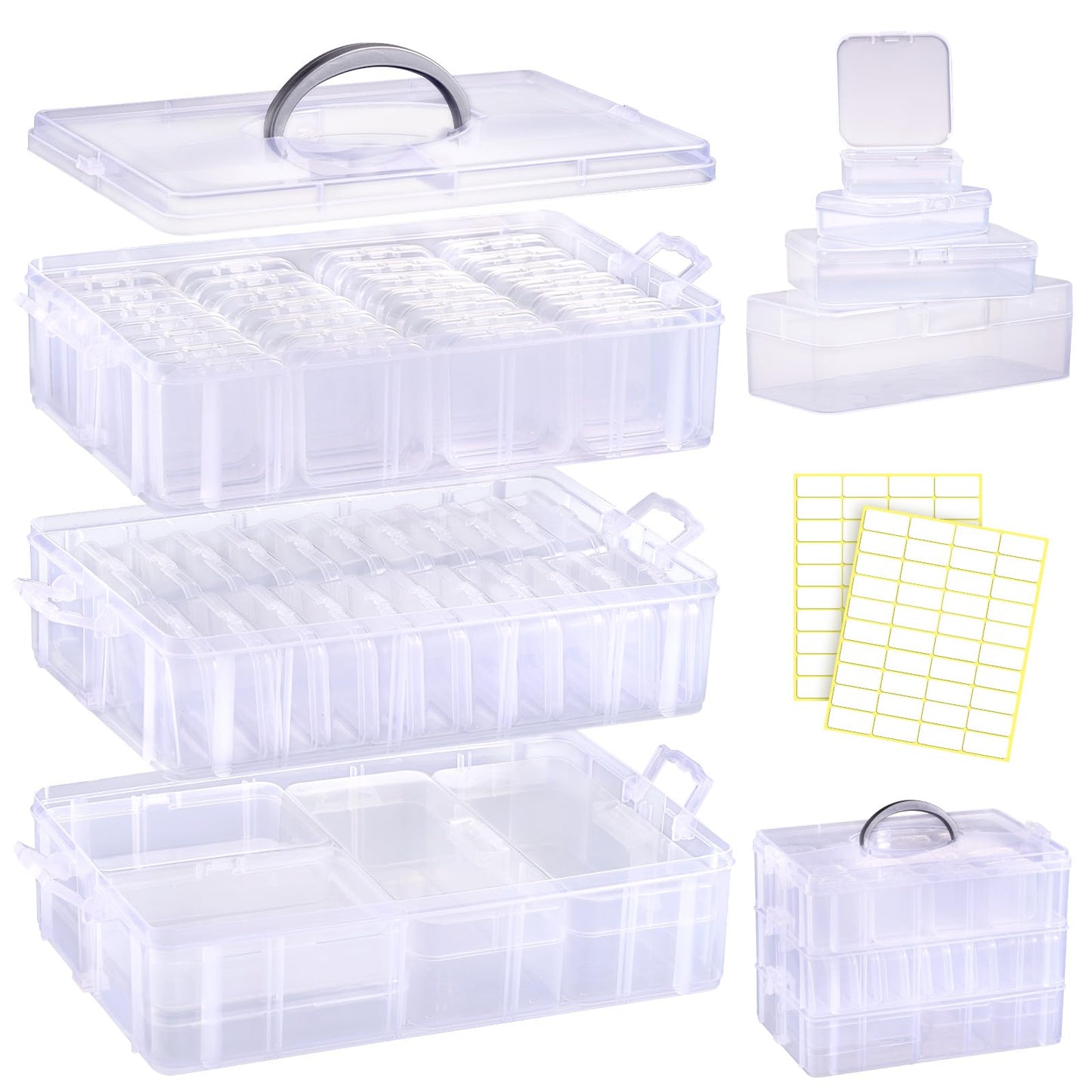 Funtopia Craft Organiser 59 Pack, 3-Tier Stackable Container Box with Lids