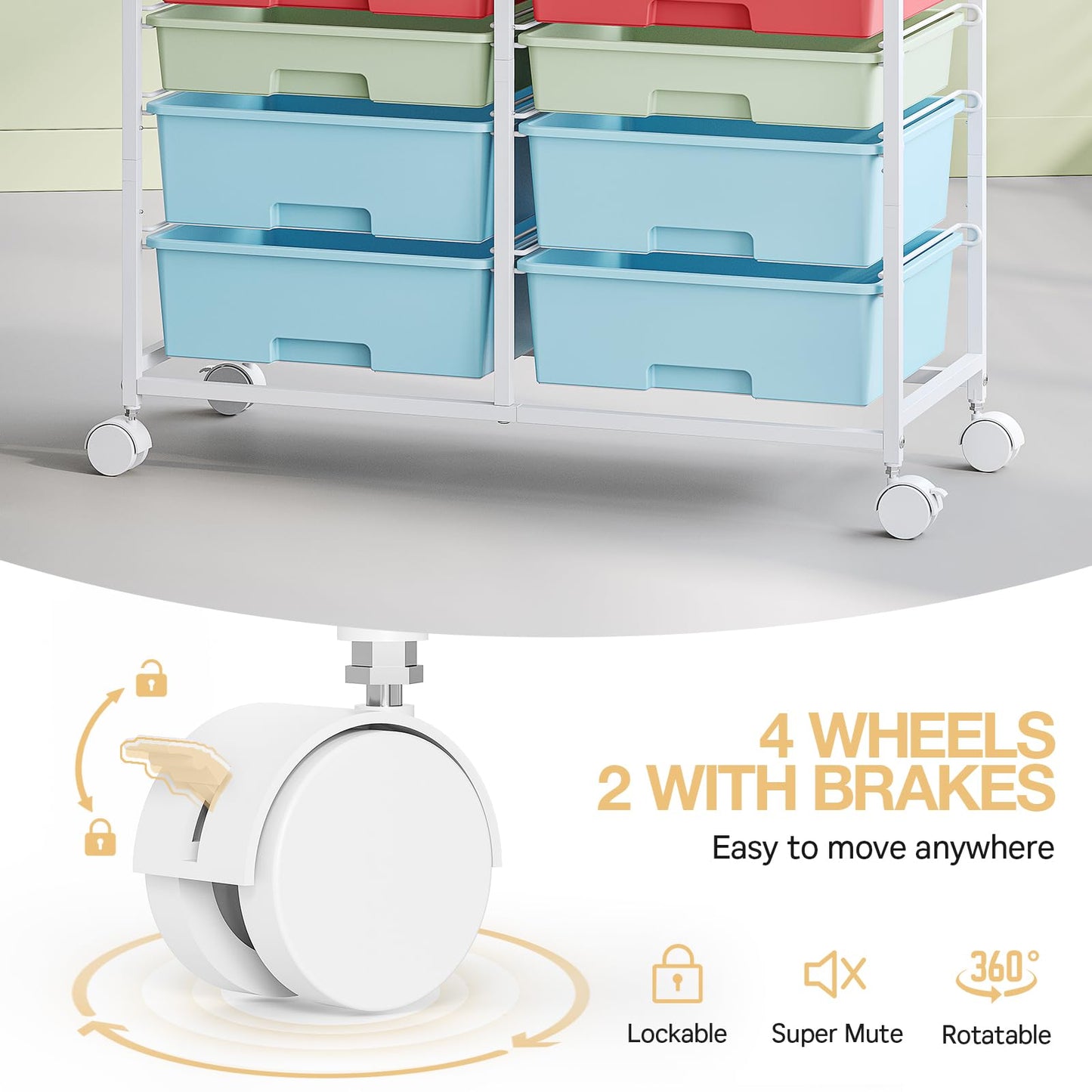 12-Drawer Craft Organizer Trolley Cart with Wooden Top