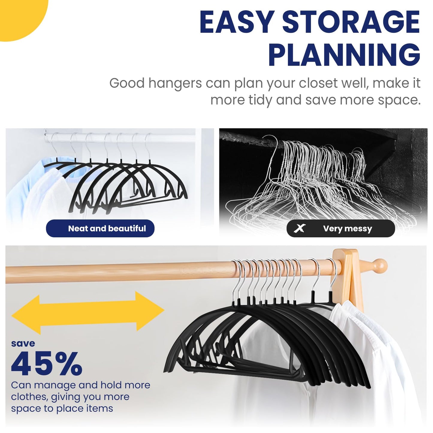 Jiang&Rong 30 Pack Rubber-Coated Non-Slip Metal Hangers (Black)