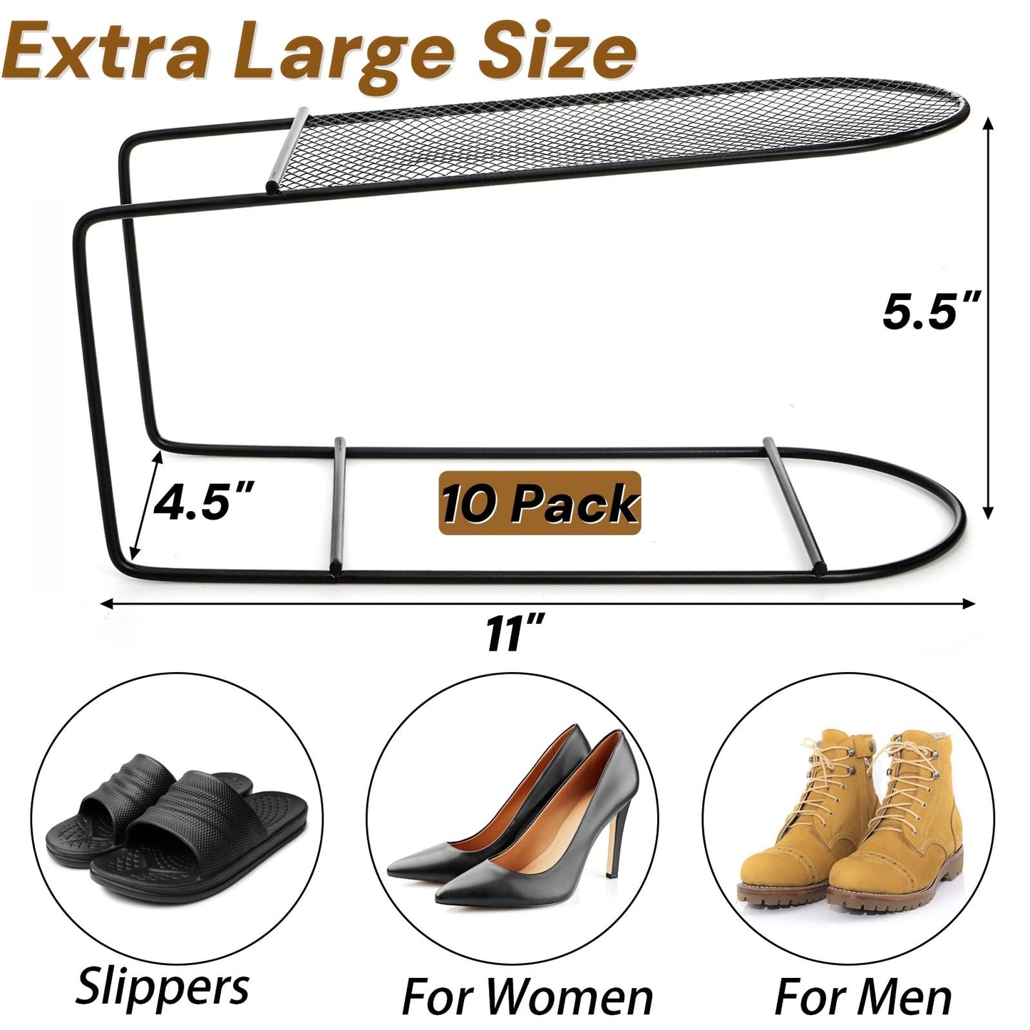 Noamus 10 Pack Large Shoe Slots Organizer, Metal Shoes Storage Stacker, Double-Layer Shoe Holder, Thickening Shoes Rack