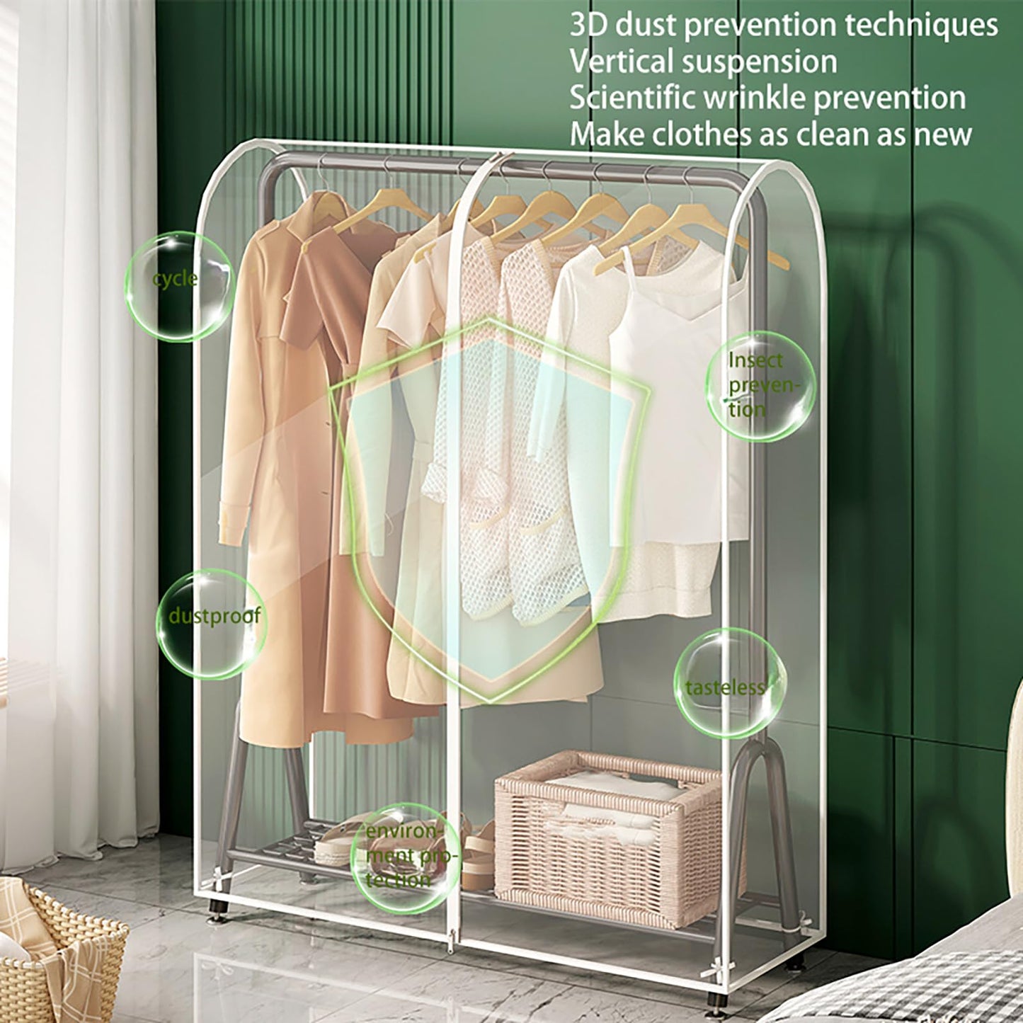 XIANTIAN6ft Transparent Clothes Rail Cover Strong Zipped Hanging Coat Large Protective Garment Cover
