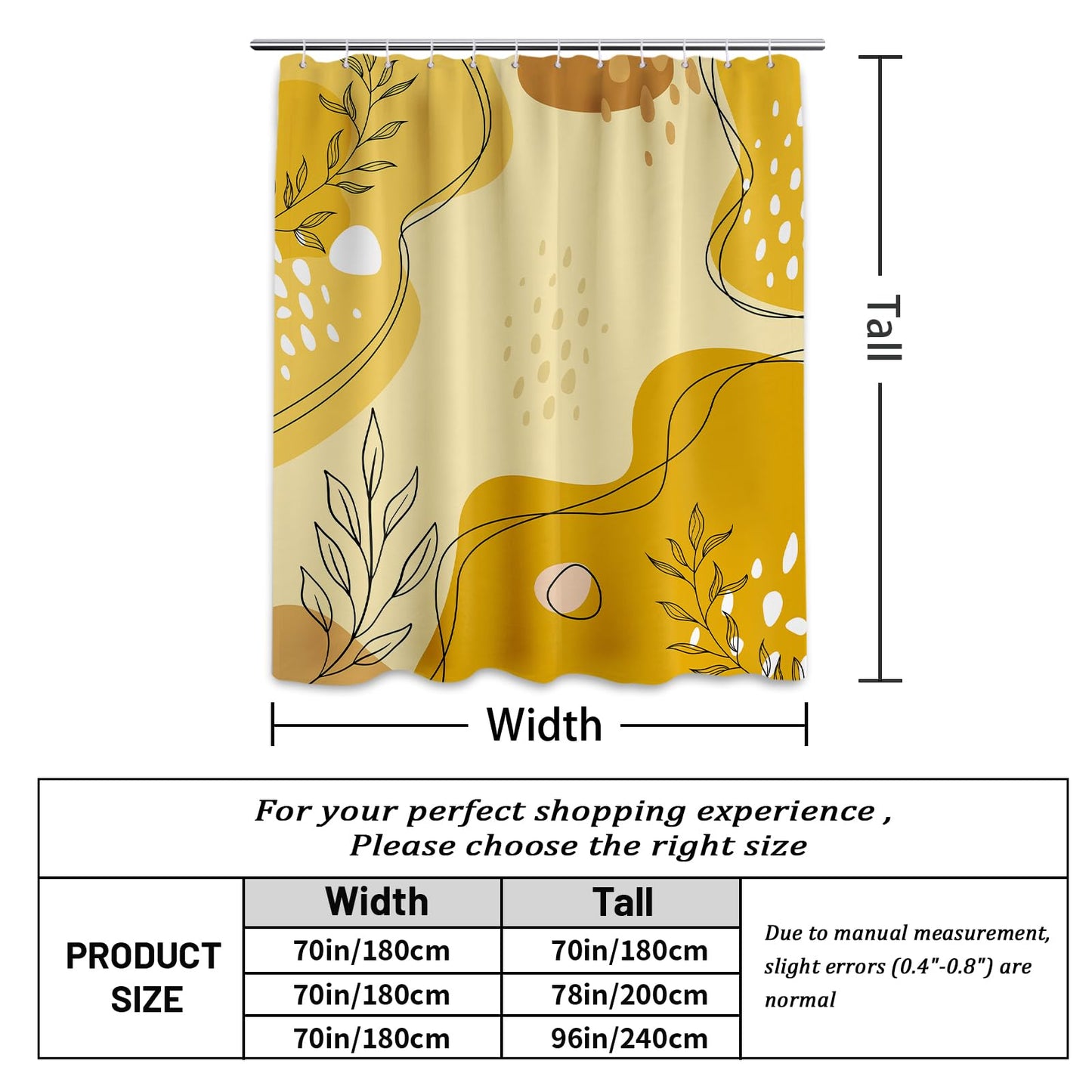 LanZanthic Mustard Yellow Shower Curtains for Bathroom Light and Dark Yellow Modern Abstract Boho Wet Room Shower Curtain with hooks