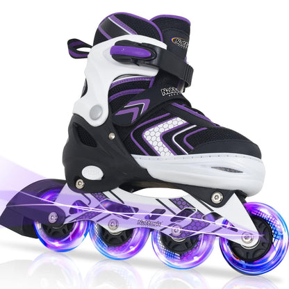 Roller Skates for Girls with Full Light up Wheels, Girls Skates for Kids, Adjustable Beginner Inline Skates for Little Kids, Purple, Size 10J 11J 12J