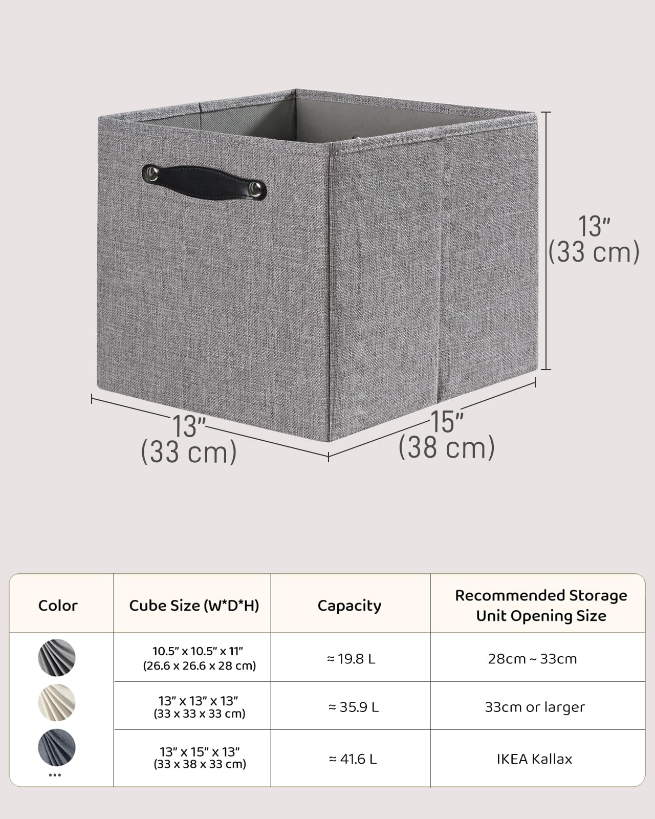 FABINADO Storage Boxes Fit KALLAX | 260g/㎡ Fabric Cubby Organizer Basket for Bookshelf, Closet, Wardrobe | Cube Unit Drawer Insert | 4 Pack, Dim Grey