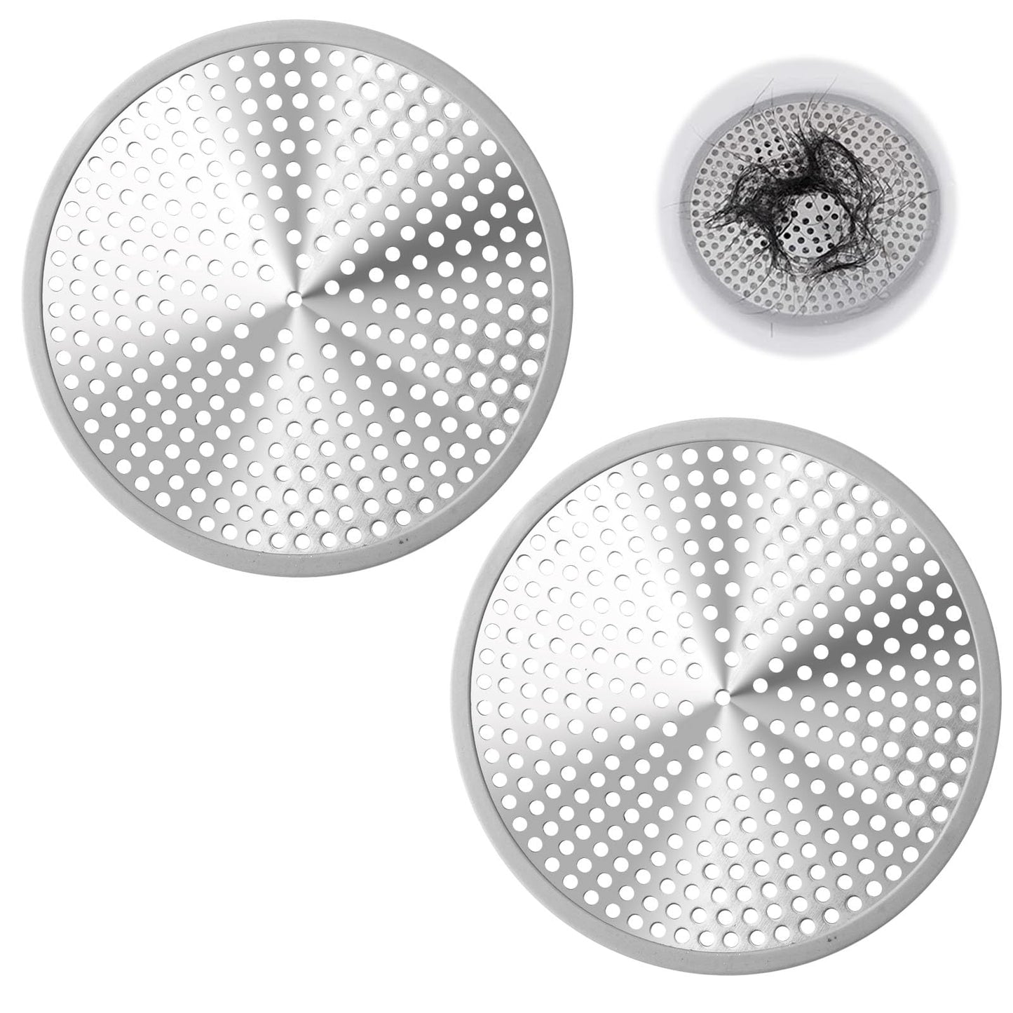 Shower Drain Hair Catcher 2Pcs 12cm Bathroom Sink Strainer Reusable Robust Stainless Steel Mesh with Silicone Plughole Protector Super Seal Filter