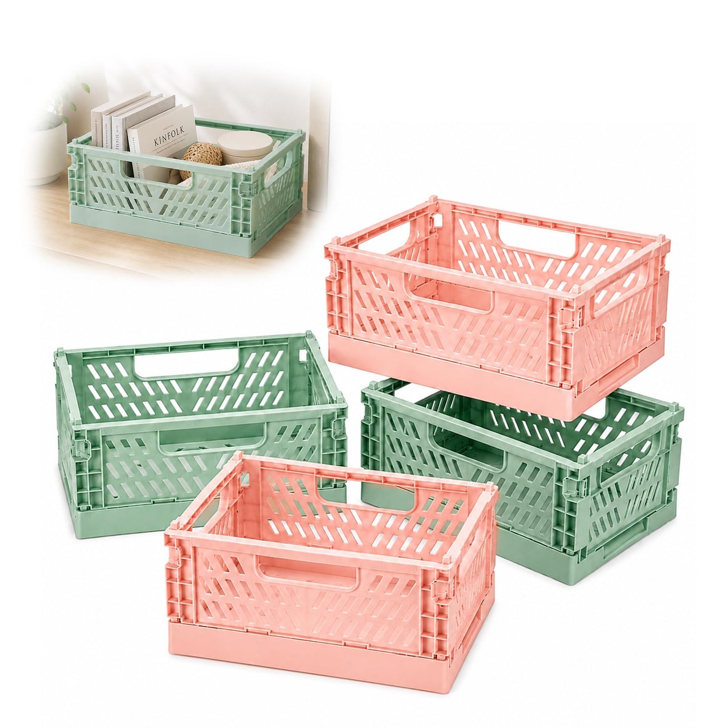 4 Pcs Collapsible Storage Boxes, Stackable Storage Baskets, Folding Crates, Foldable Basket