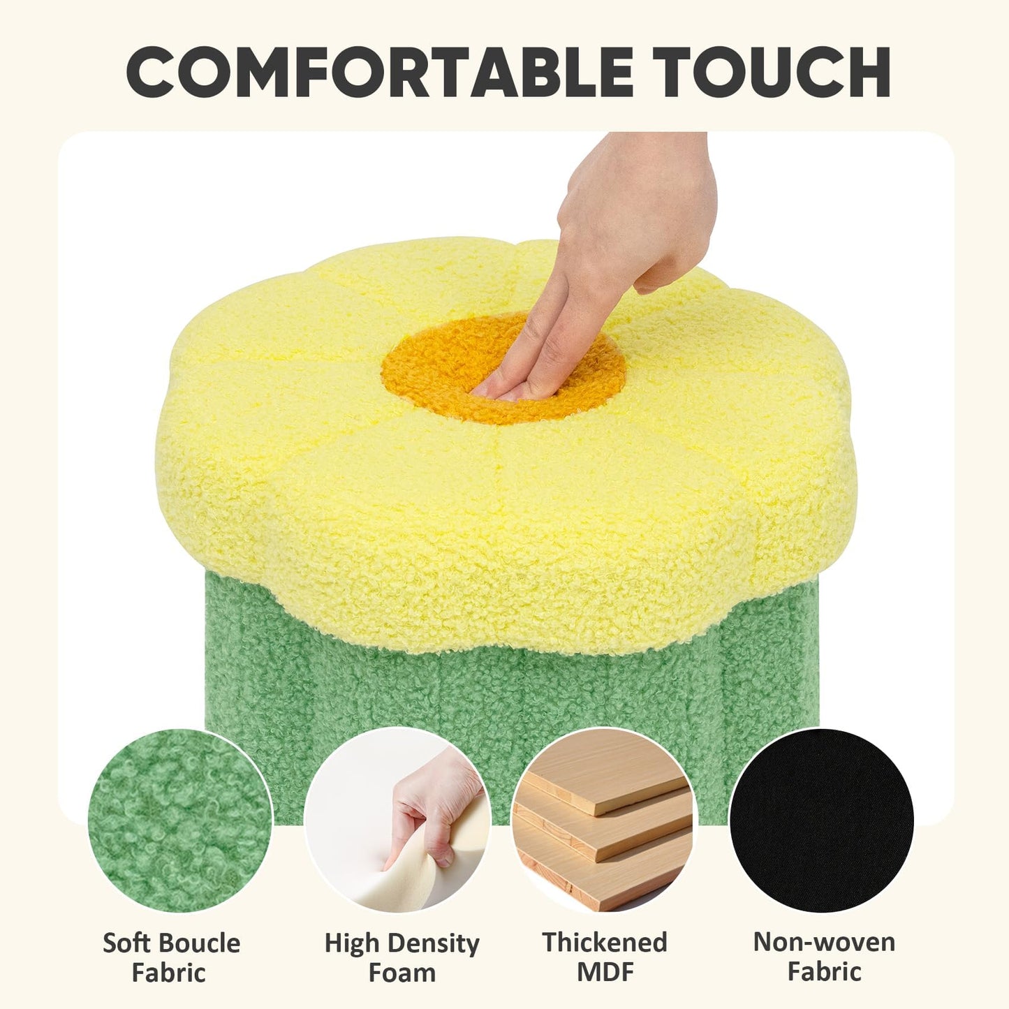 PINPLUS Small Folding Storage Ottoman with Lid, 32x32x29 cm, Green