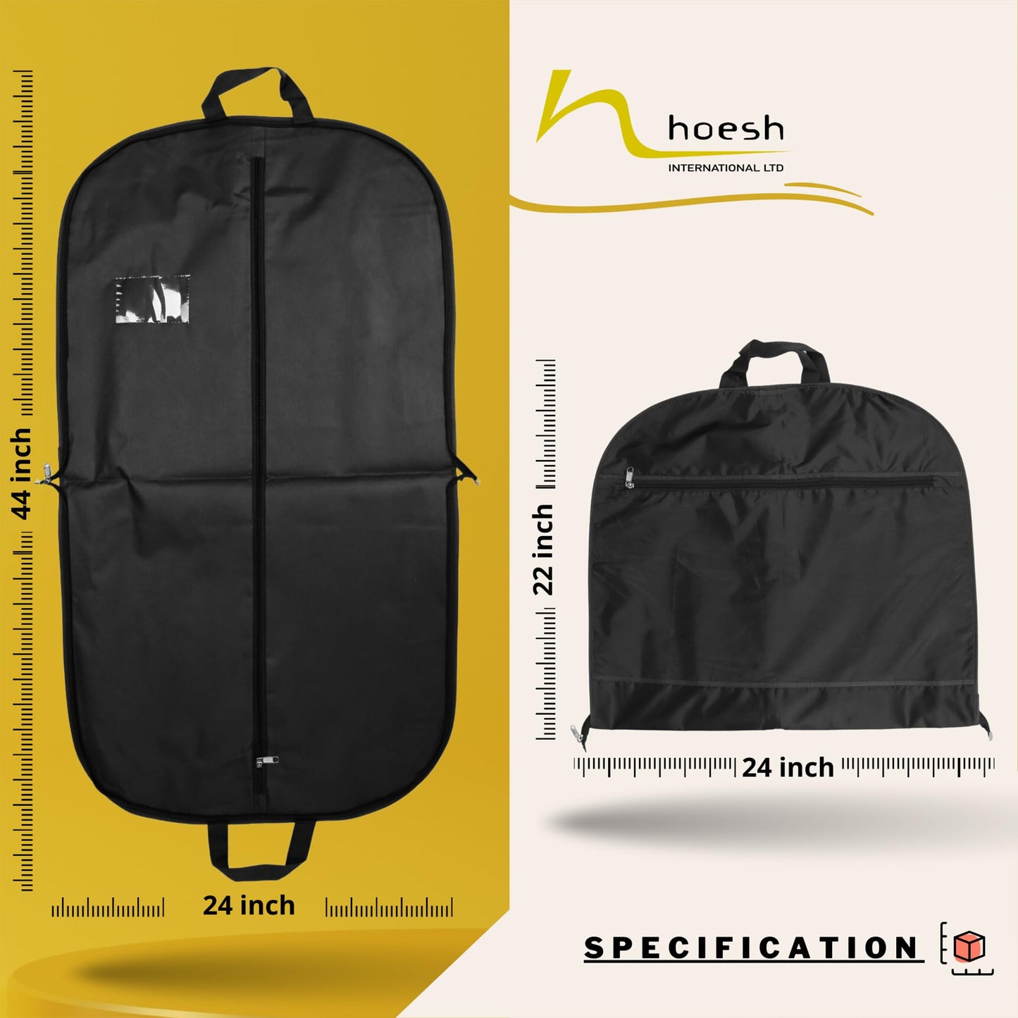 Hoesh UK - Black 44" Waterproof Mens Suit Garment Protection Carrier - clothes bags, suit bag for men, travel garment bags, suit covers