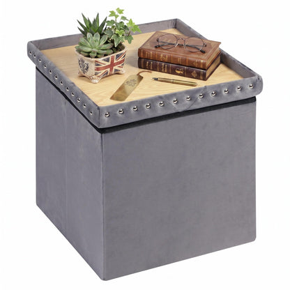 Bonlife Velvet Ottoman Storage, Folding Coffee Table with Seat,Grey,40cm
