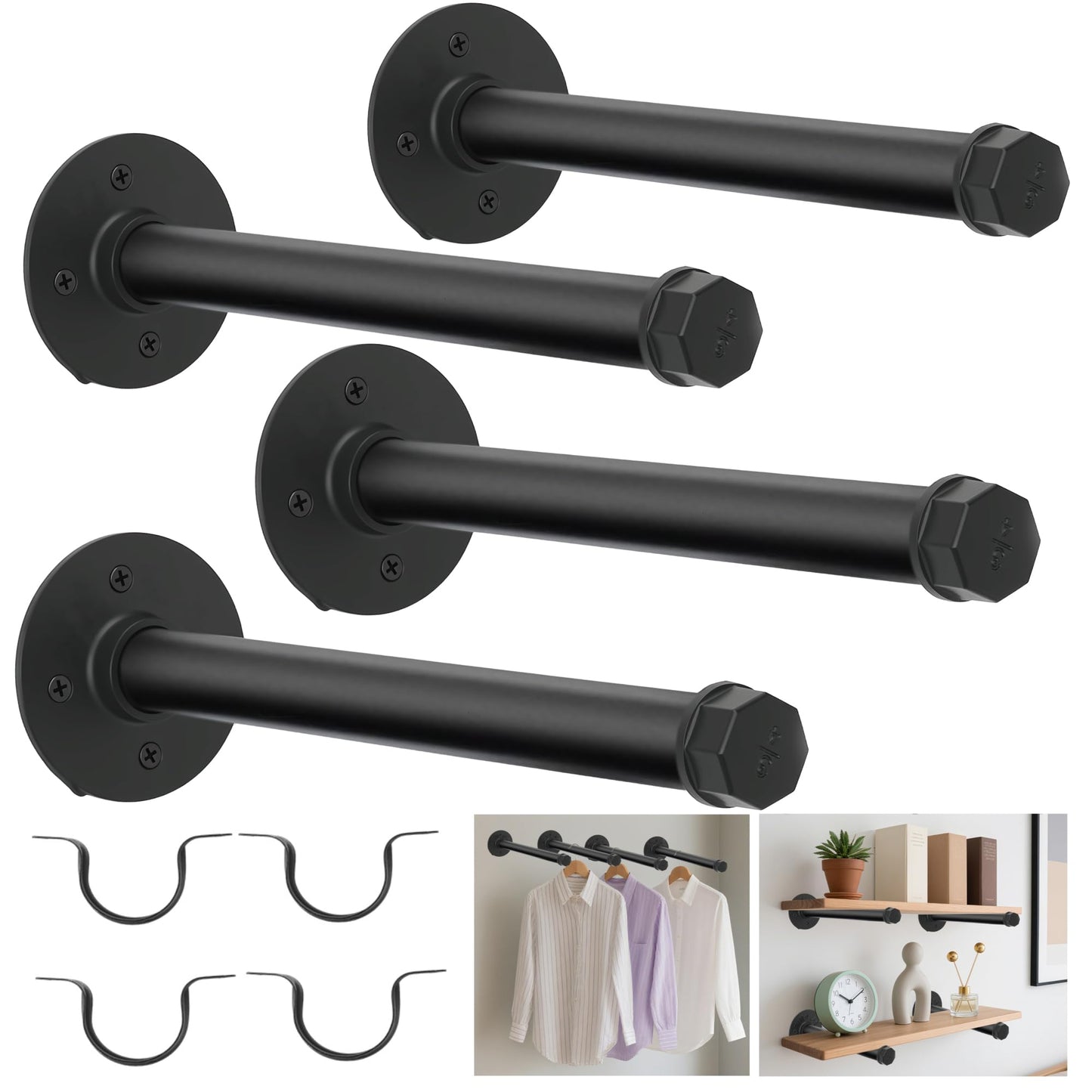 aleawol 12 Inch Industrial Pipe Clothes Bar for Home, 50KG Capacity
