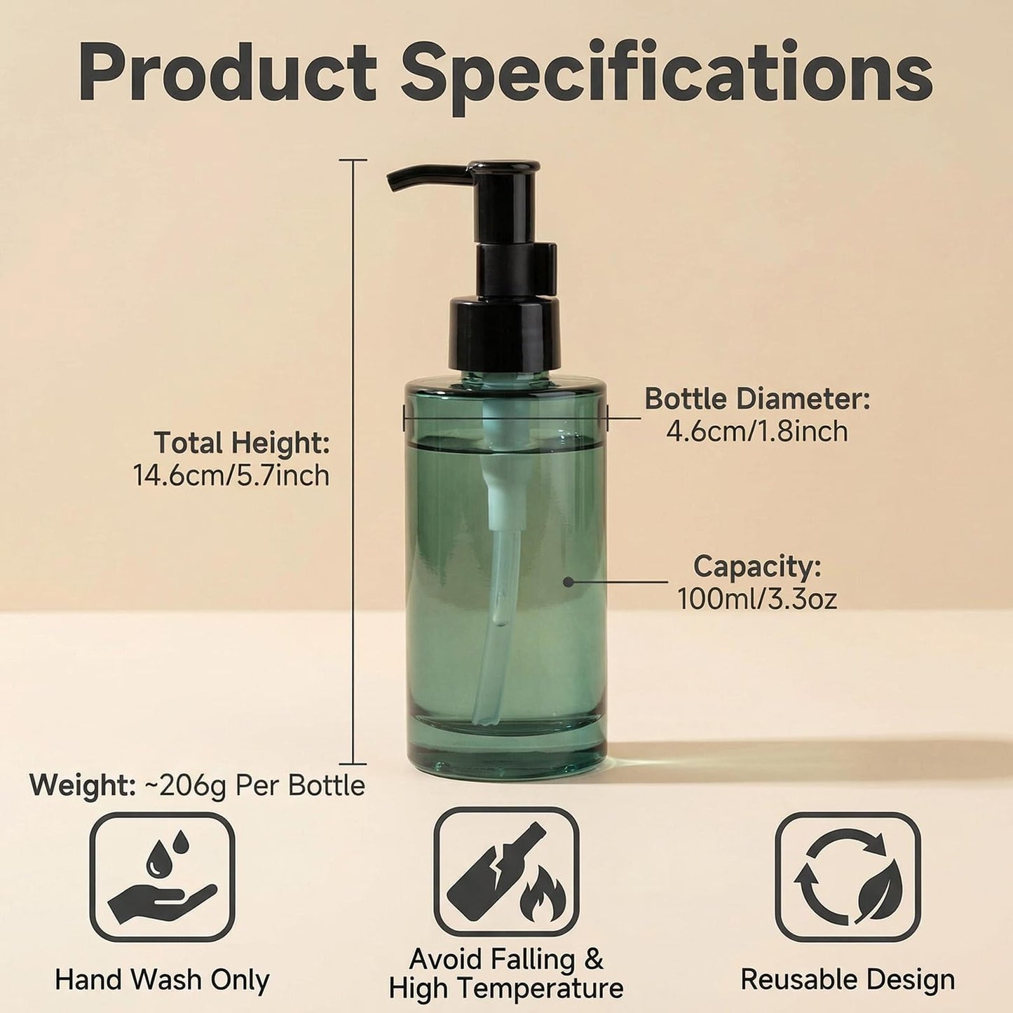 100ml/3.3oz Blue Glass Soap Dispenser, Refillable Liquid Hand Soap Dispenser for Kitchen Bathroom Countertop