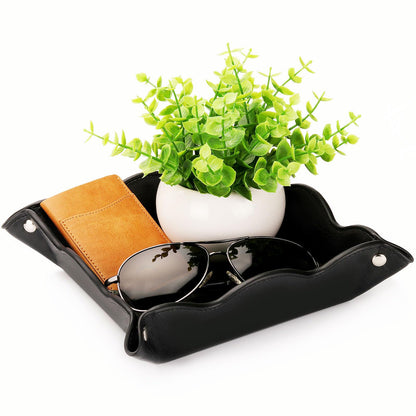 ABCHCHS Valet Tray for Men Women - PU Leather Travel Catchall Tray Organizer - Desk Bedside Nightstand Storage Box for Jewelry Key Phone Remote