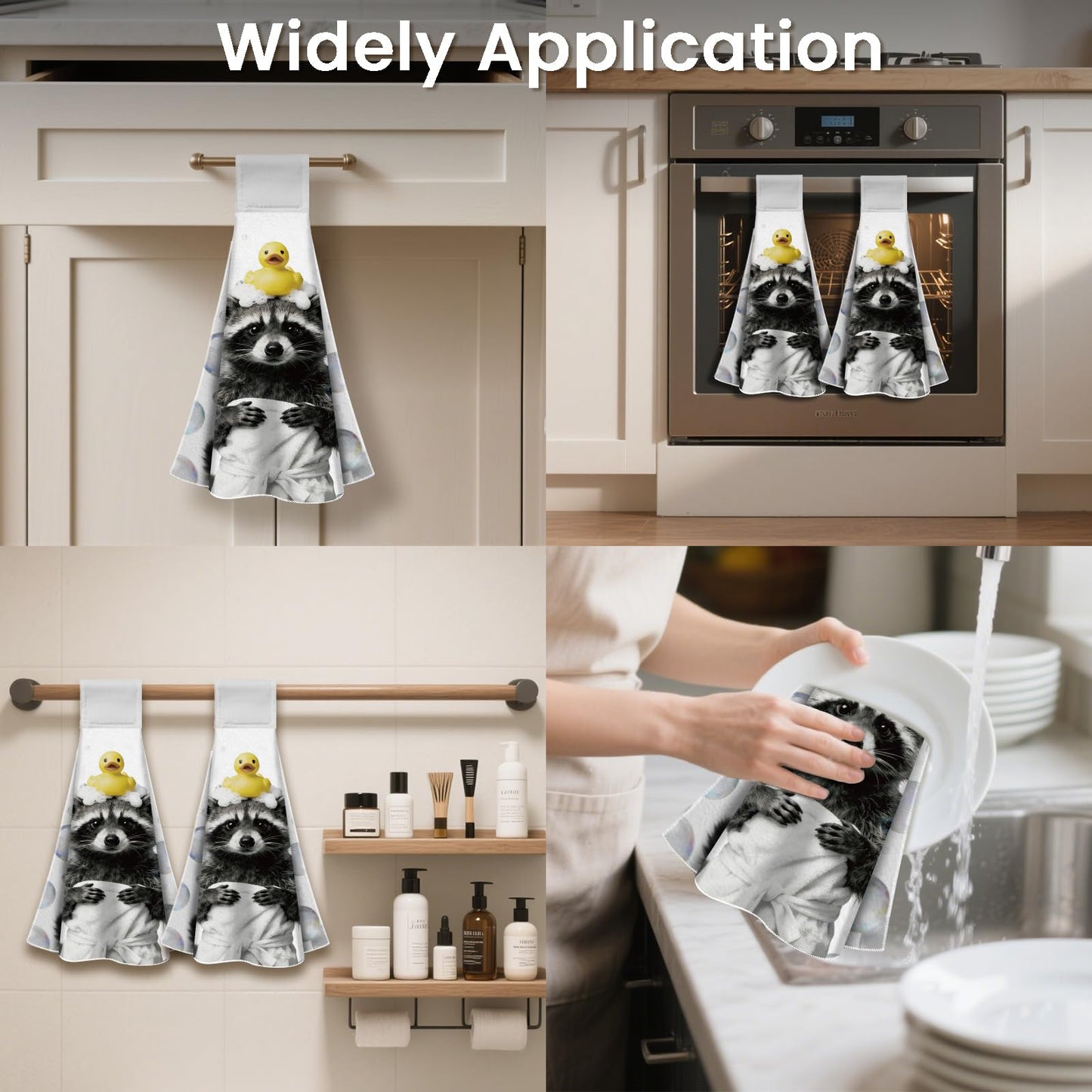 CUTHOLLOW 2 Pcs Bathroom Raccoon Hanging Kitchen Towels with Loop