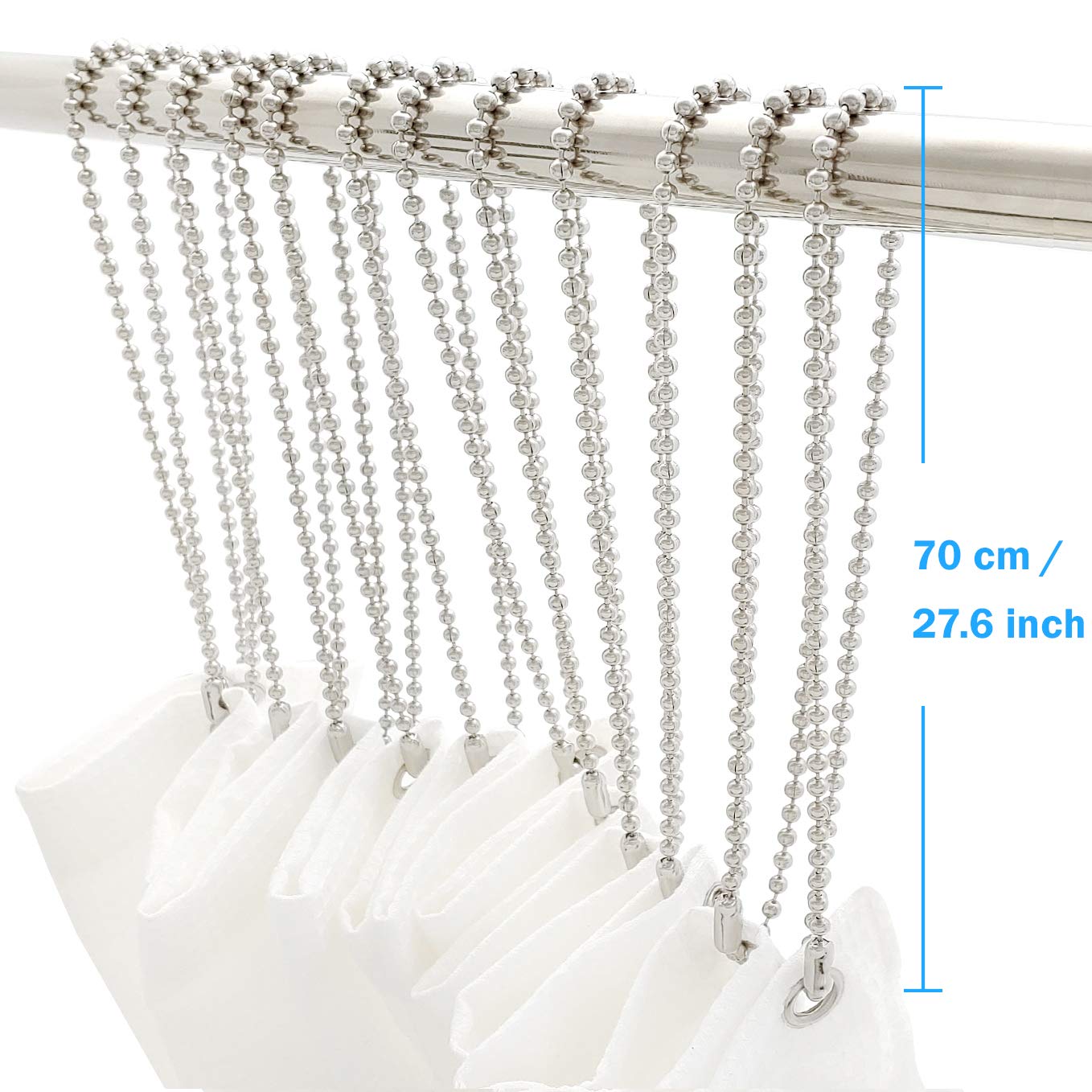 Shower Curtain Hooks Long Size 27inch/70cm, Shower Curtain Rings 12pcs, spa-Quality Look, Stainless Steel