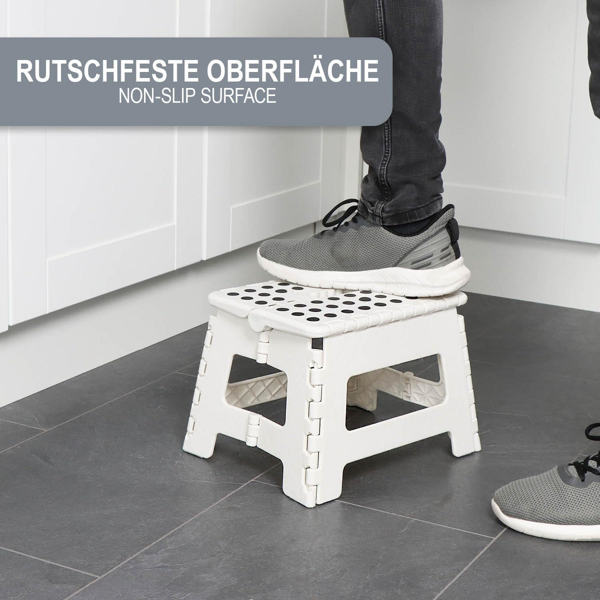 COM-FOUR® folding step with rubber studs, foldable step stool