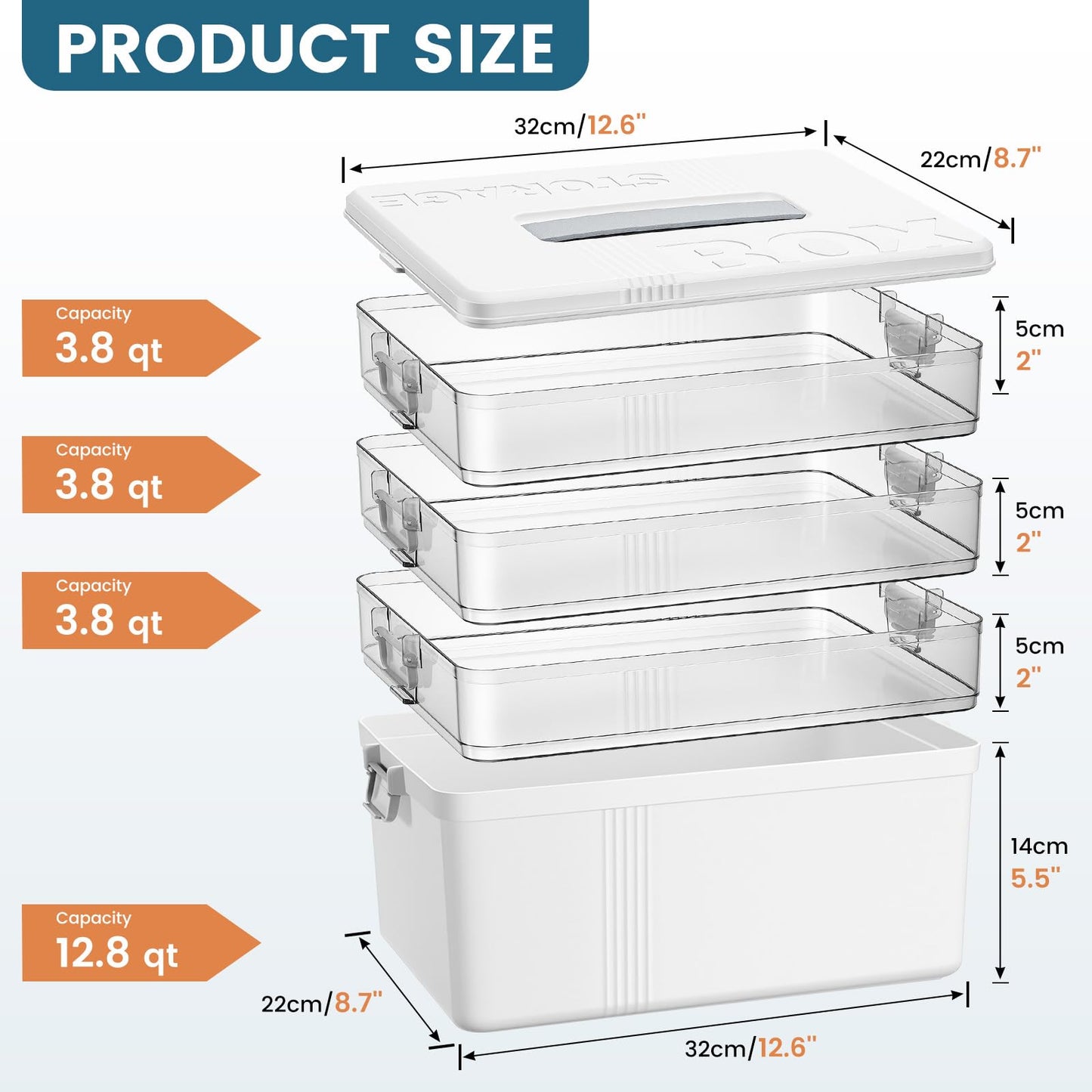 TranRantic 4-Layer Medicine Storage Box, 33.5×22×29cm Large Medicine Box with Leather Handle, Multifunctional Medication Storage Box