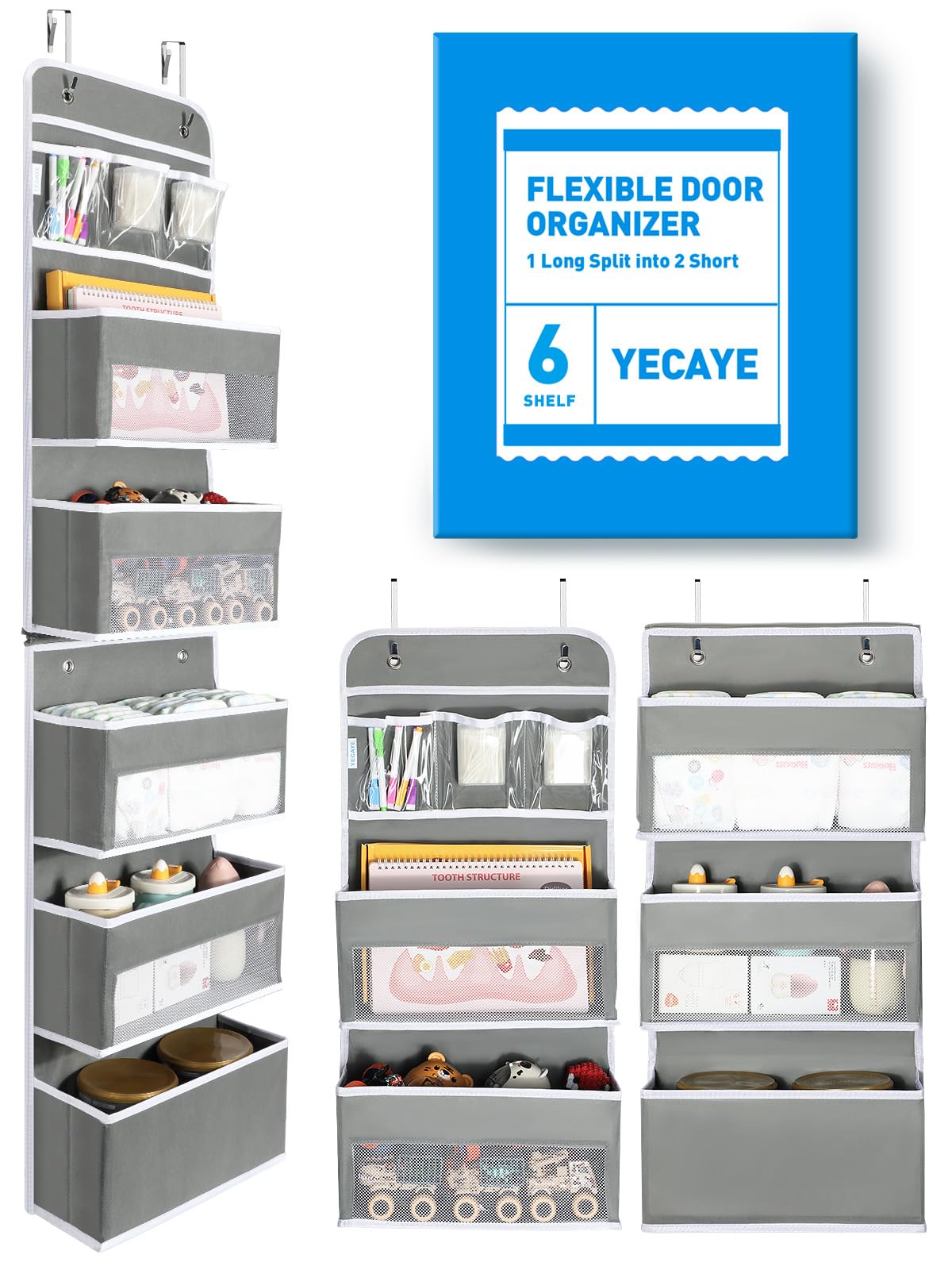 Yecaye Over the Door Organiser, 6-Tier, Grey, 1 Pack