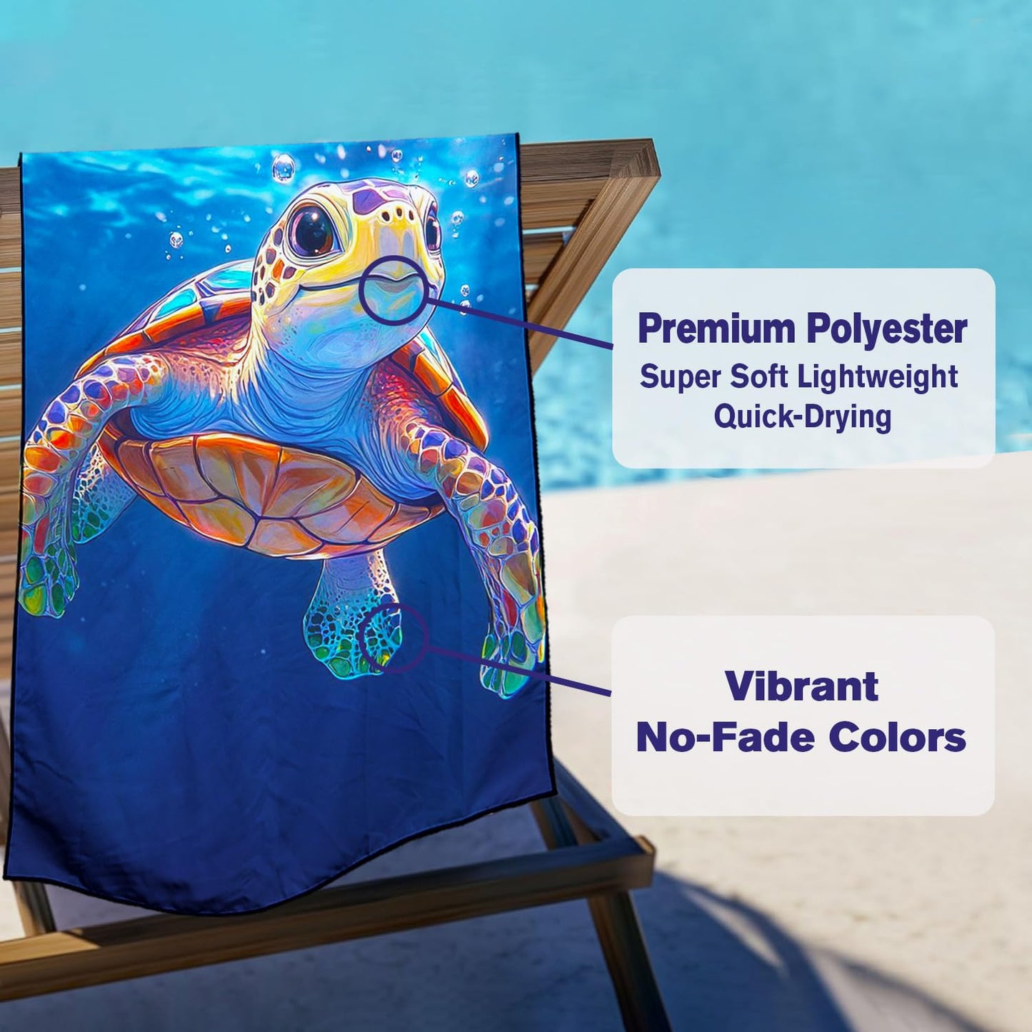Violetpos Baby Sea Turtle Underwater Beach Towel, Extra Large 180x90 cm 250GSM Microfibre, Sand Free Quick Dry