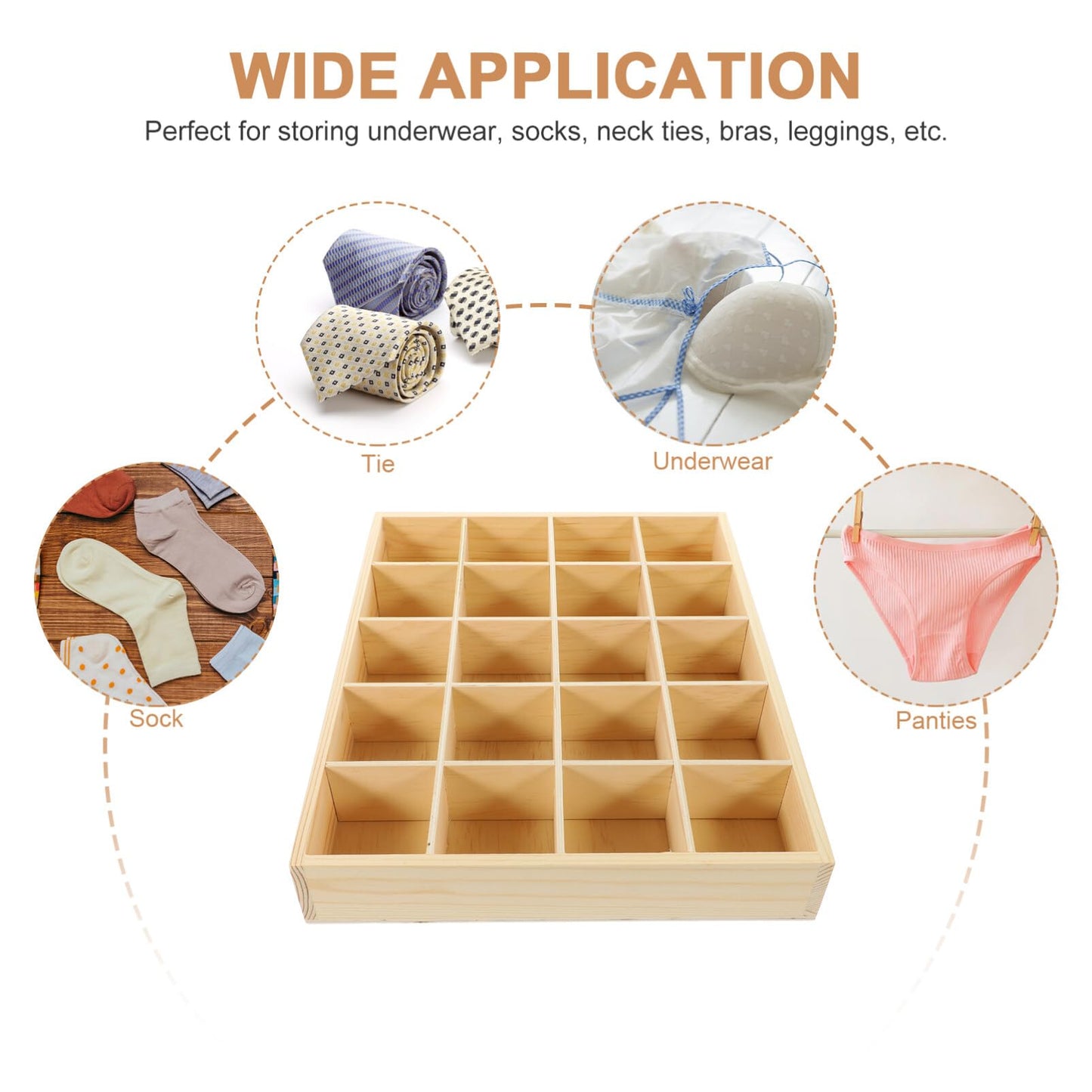 DOITOOL Wooden Drawer Organiser, Wooden Compartment Tray, Sock Organiser, Underwear Storage Case with 20 Compartments Stackable Drawer Organizer Box