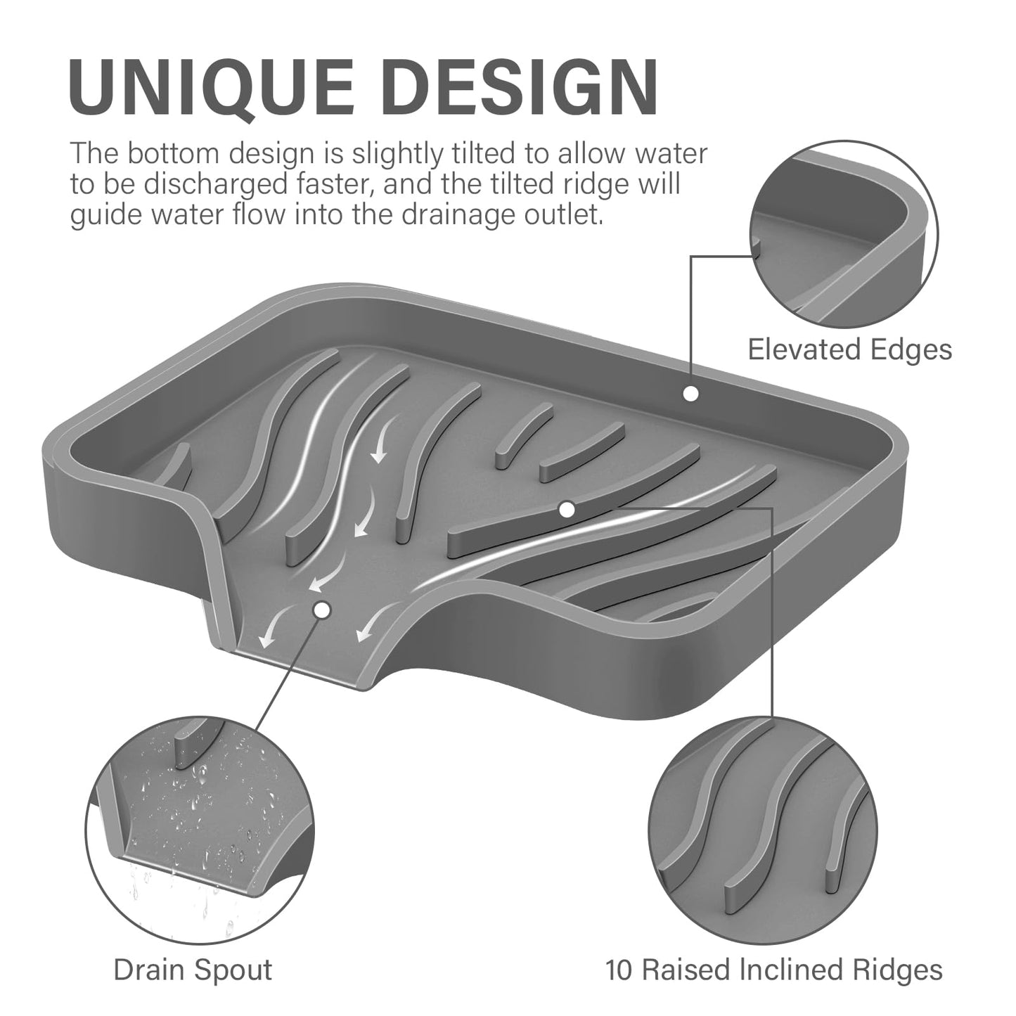 Silicone Soap Dish with Drain, SAISN Kitchen Soap Tray for Shower 2 Pack Self Draining Soap Dish Soft Bathroom Soap Holder for Kitchen Sink Flexible