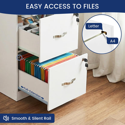 buybyroom Filing Cabinet, Lockable File Cabinet with 3 Drawers, Wooden Storage Drawers Office Cupboard Printer Stand Fits A4 Letter Size Hanging