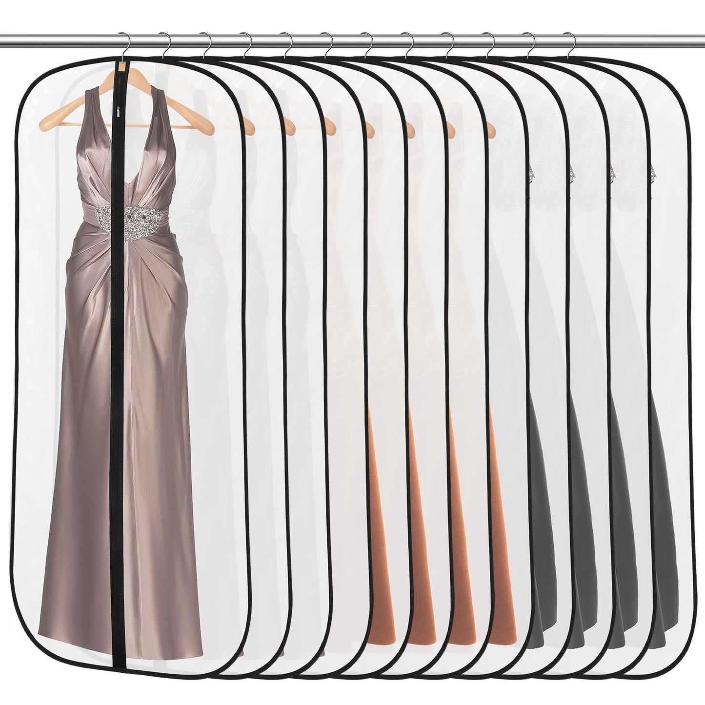 12 Pack Garment Bags, PEVA Dress Bags Covers Long, Clothes Covers 55in