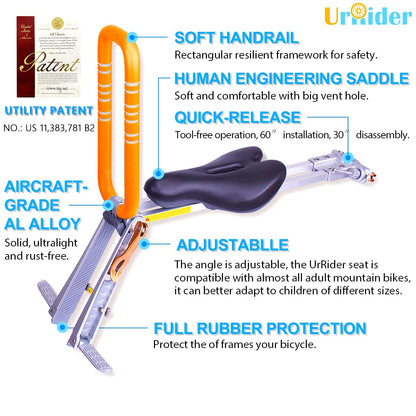 UrRider Child Bike Seat, Front Mount Kids Bike Seat,Fits Most Mountain Bikes, Portable, Tool-Free, Quick-Release,ultra-light, Toddler Bike Seat for