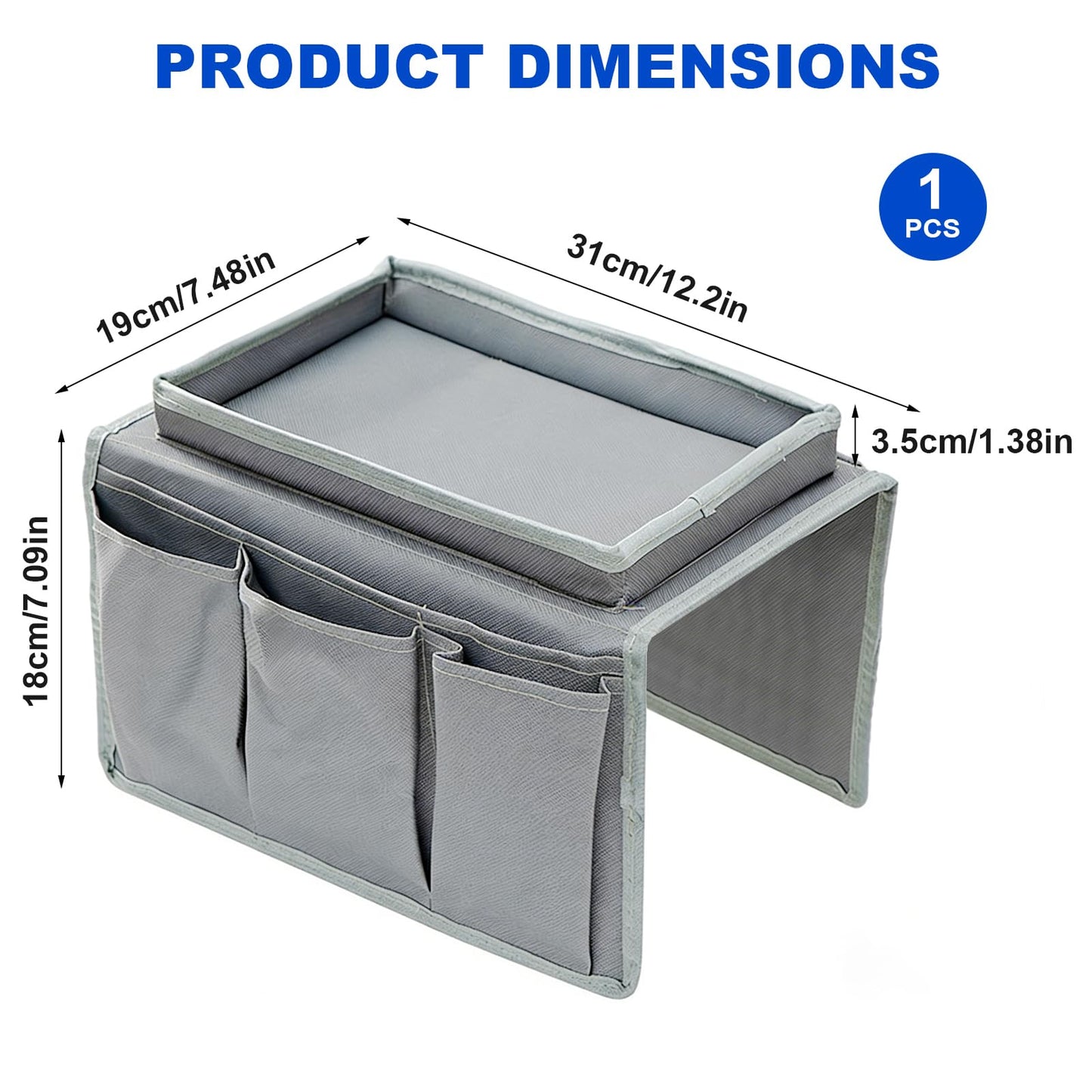 Lirynox Sofa Arm Tray Armchair Tray Organiser, Waterproof Non-Slip Sofa Armrest Organizer with 4 Bags