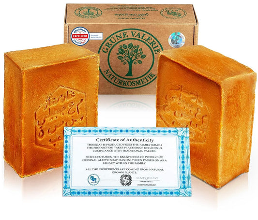 Original Aleppo Soap? 2 x 200g with 80% olive oil 20% laurel oil - PH value 8 - Detox properties - vegan natural product - handmade - matured over 6