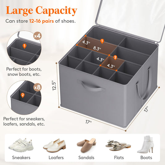 Lifewit Shoe Storage Organizer for Closet, Fits 12-16 Pairs, Large Shoe Box Storage Containers with Clear Cover and Reinforced Handles, Foldable