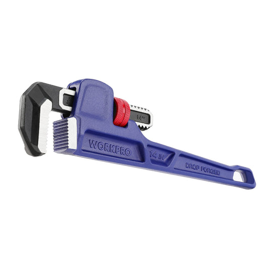 WORKPRO 14 inch / 350mm Drop-Forged Heavy Duty Straight Plumbing Wrench, Adjustable Pipe Wrench with Large Jaw Width (Max. 70mm) and Scales