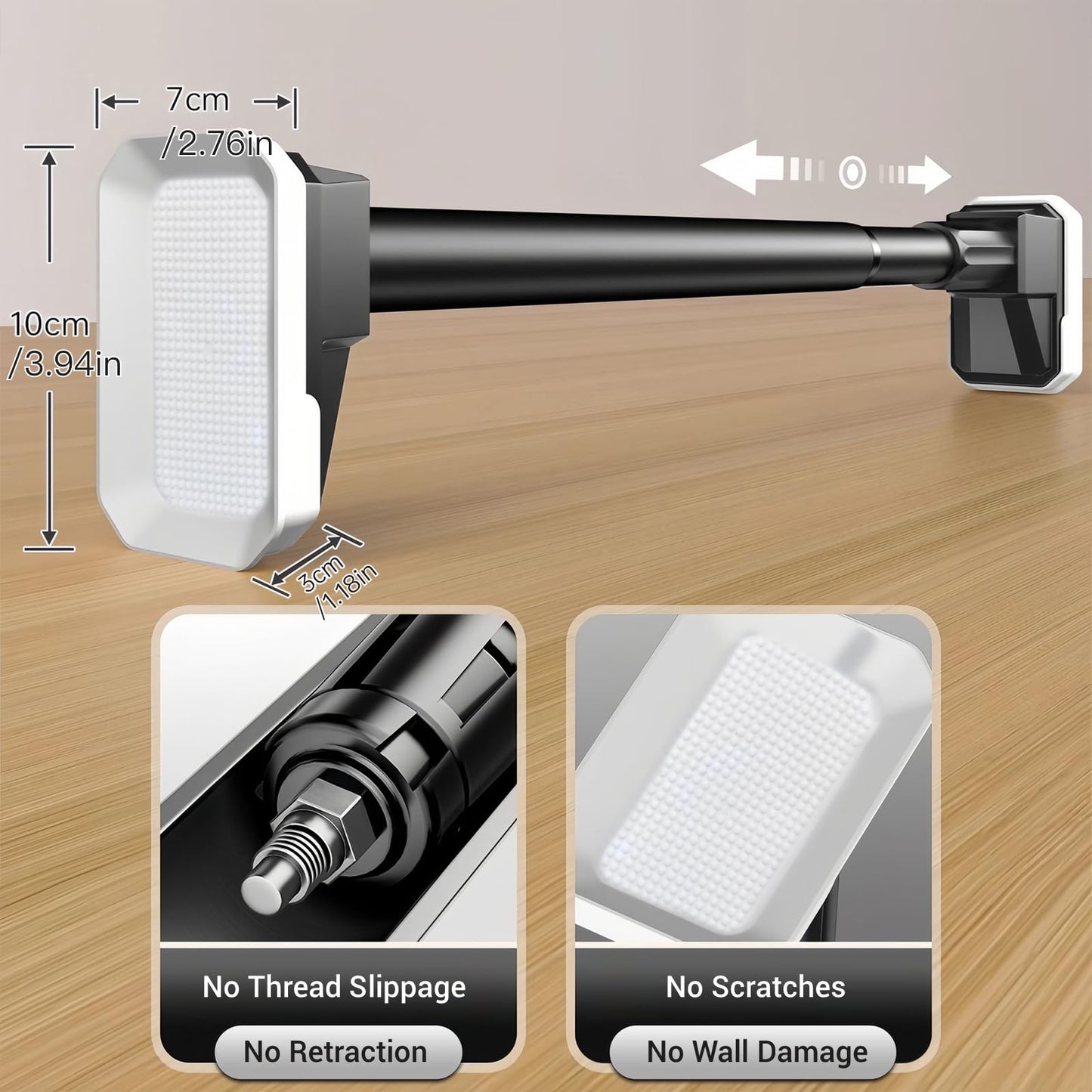 Heavy Duty Tension Pole, Extendable Curtain Rod No Drill - Telescopic Adjustable Rods for Window or Door, 70cm- 120cm