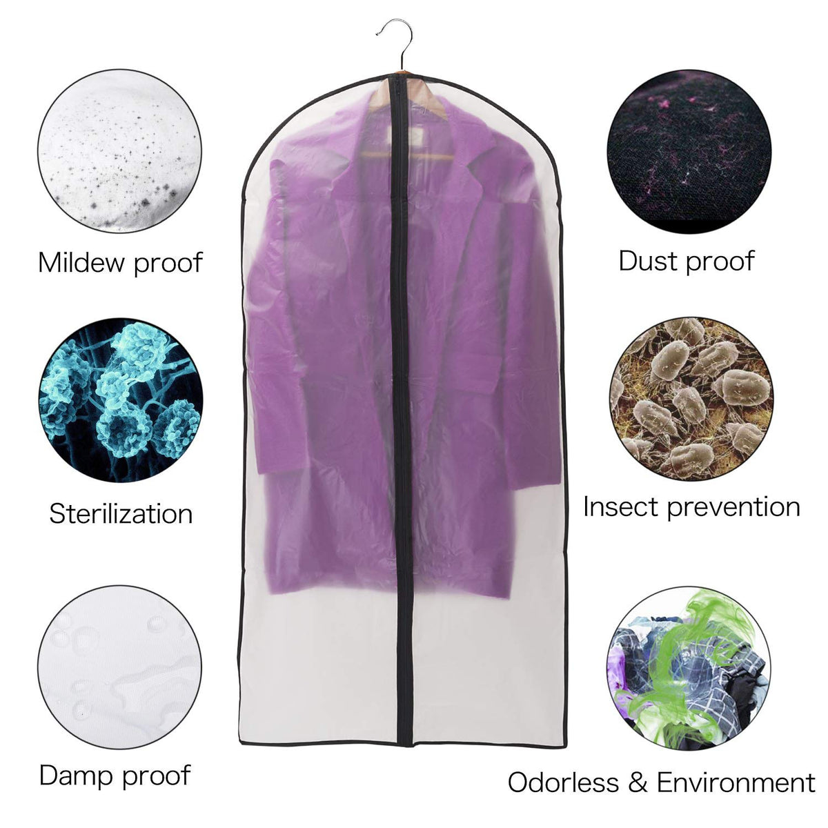 Niviy Dress Bag for Hanging Clothes, 60 x 140 cm Clear Dress Cover with Zip, Waterproof Dustproof PEVA Clothes Storage Bag for Dresses, Coats
