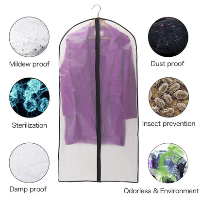 Niviy Dress Bag for Hanging Clothes, 60 x 140 cm Clear Dress Cover with Zip, Waterproof Dustproof PEVA Clothes Storage Bag for Dresses, Coats
