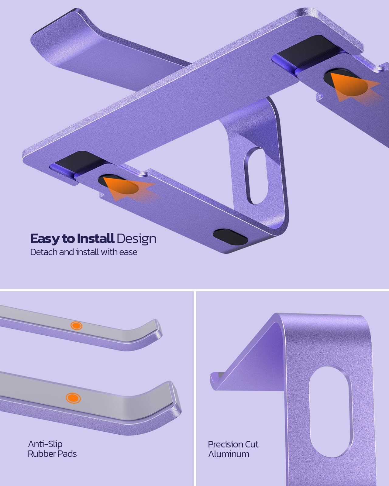 NULAXY Ergonomic Aluminum Laptop Stand - Detachable Riser for 10-15.6” Laptops (Purple)