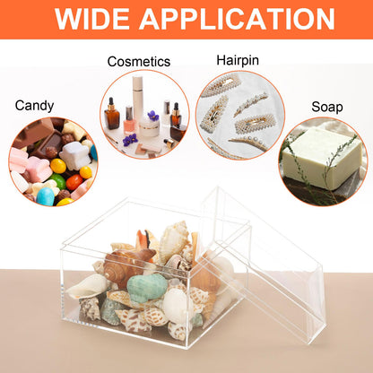 PATIKIL Acrylic Box with Lid 3.15" x 3.15" x 2.64", Clear Acrylic Display Boxes Plastic Square Cube Containers Storage Organizer for Candy Tiny