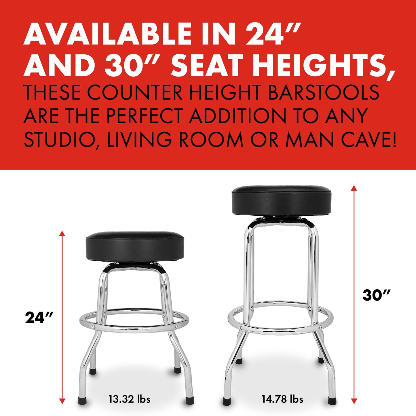 Fender Custom Shop Chevron Logo Barstool, Padded Swivel Seat, 24 In