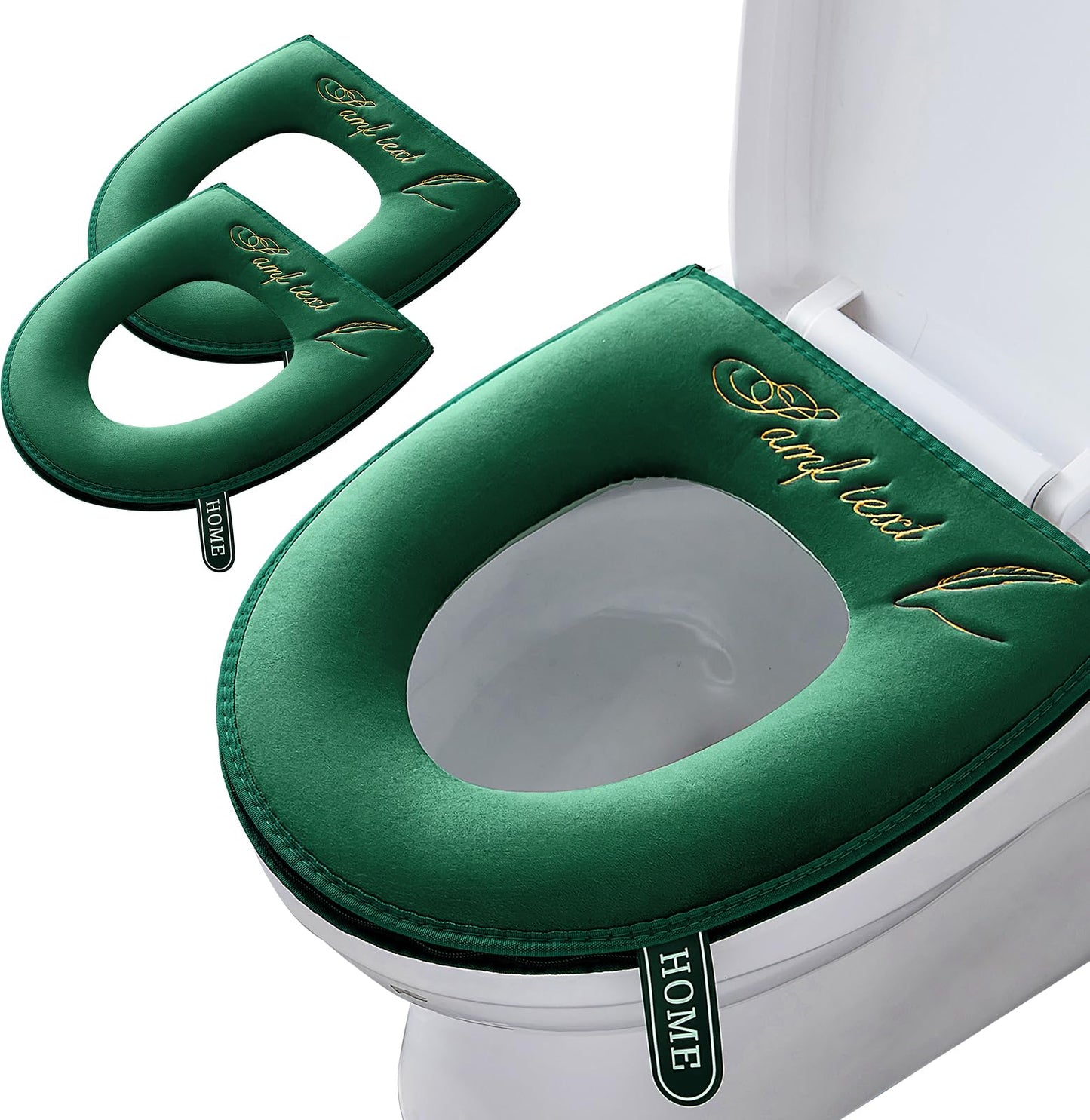 LUKDUNG Pack of 2 Toilet Seat Covers, Warm Toilet Seat Cushion, Toilets, Universal Zip Toilet Seat Cover Pad with Handle, Washable Toilet Seat Cover