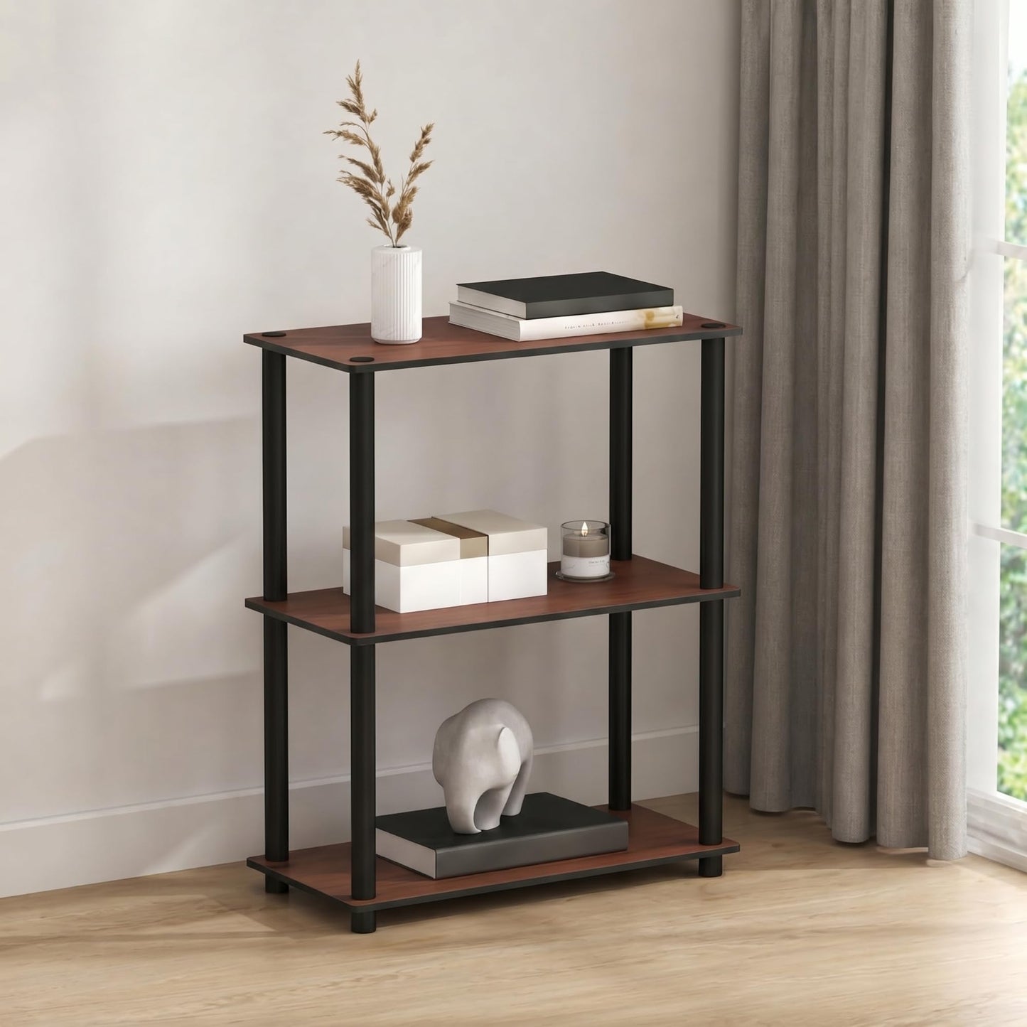 Furinno TURN-N-TUBE Storage Shelves, 3-Tier Book Shelf, Corner Shelf, Toolless Open Shelves, for Organization and Storage, Living Room, Bedroom