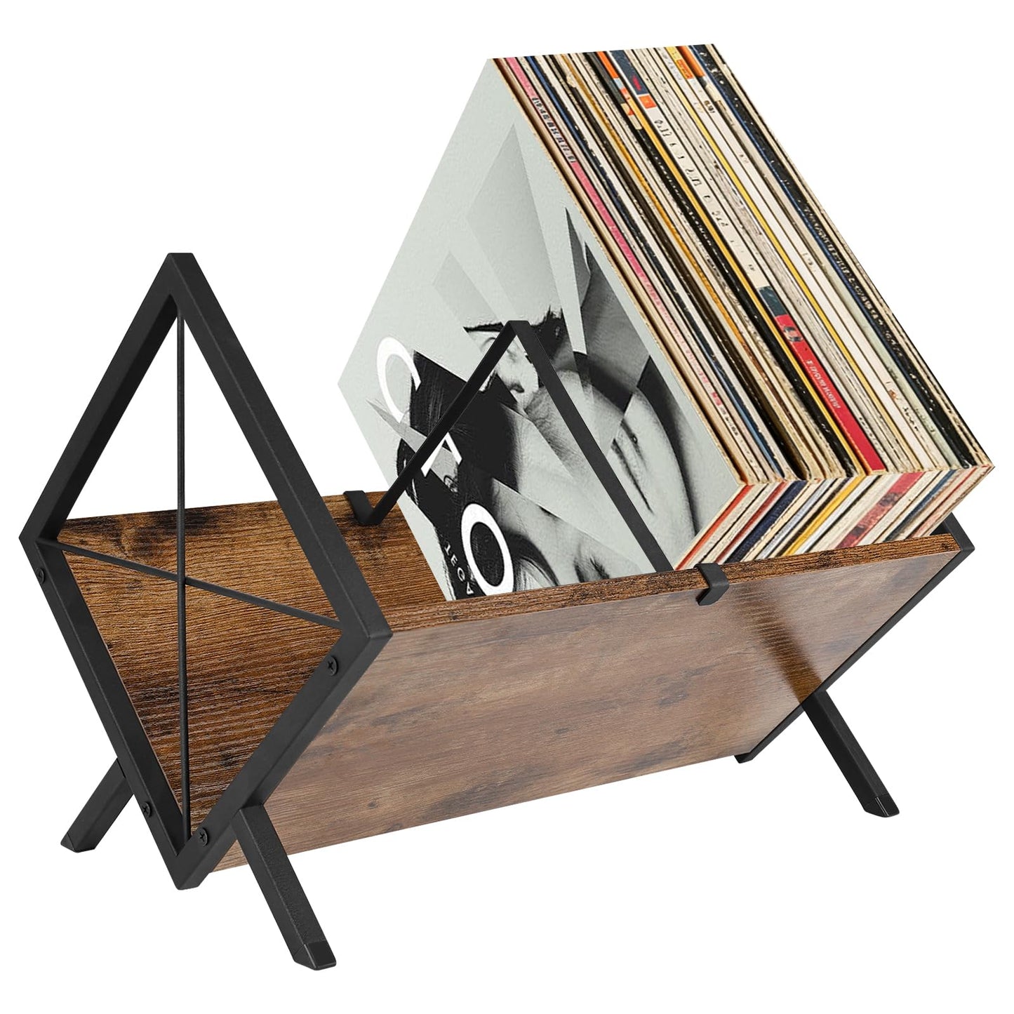 Rzspher Vinyl Record Storage Rack, 80-100 LP Vinyl Record Holder with Anti-Slip Mat, Wooden Record Shelf with Adjustable Divider for Album, CDs