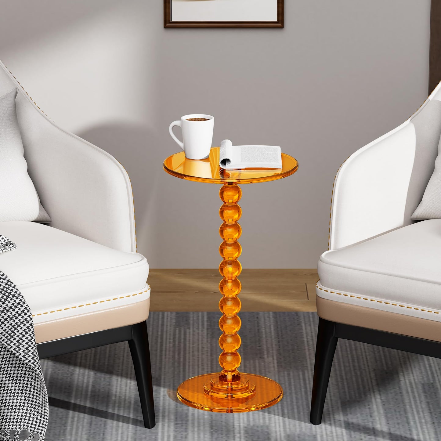 Dewrhiixe Acrylic Round Side Table, End Table with Pedestal Stand Drink Table Martini Accent Table Nightstand for Living Room, Bedroom Balcony