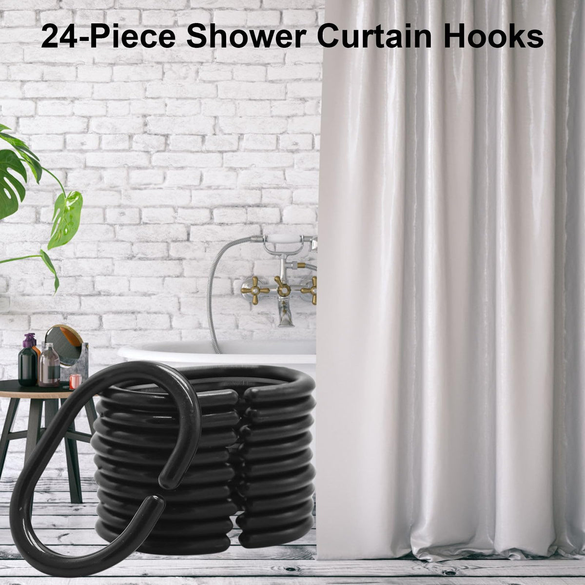 MAOQYE 24 Packs Shower Curtain Rings, Black Shower Curtain Hooks Plastic C-Shaped Bath Drape Loop Rail Rings for Bathroom Shower Window Rod
