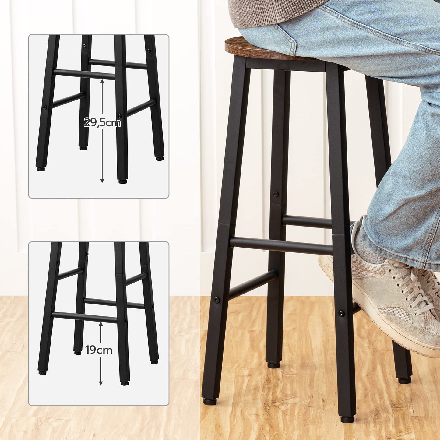 HOOBRO Bar Stools Set of 2, Kitchen Breakfast Bar Chiars, Industrial 63 cm Height Stools for Dining Room, Kitchen, Solid and Stable, Rustic Brown and