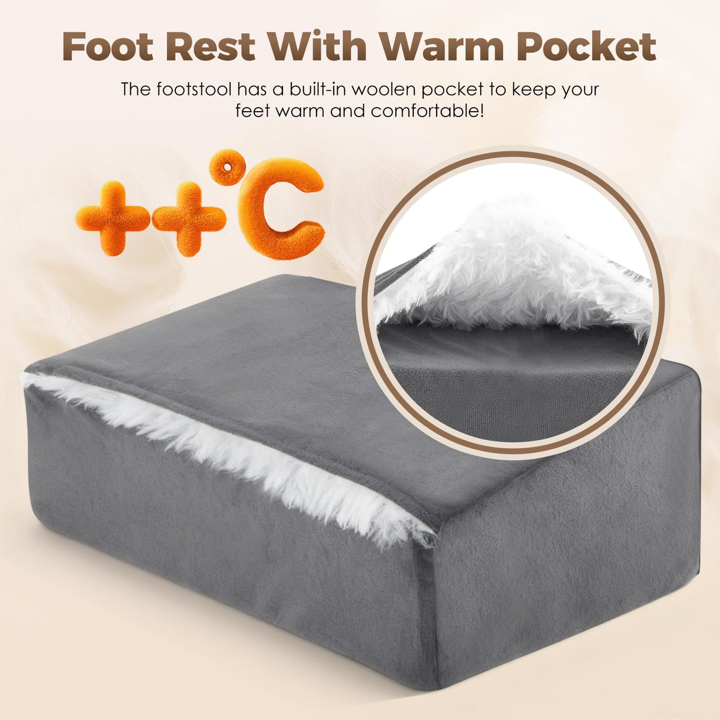 Neulriscn Foot Rest Under Desk, Adjustable Footrest with 3 Optional Height, Ergonomic Foot Stool Footrest Pillow Cushion with Feet Warm Pocket for