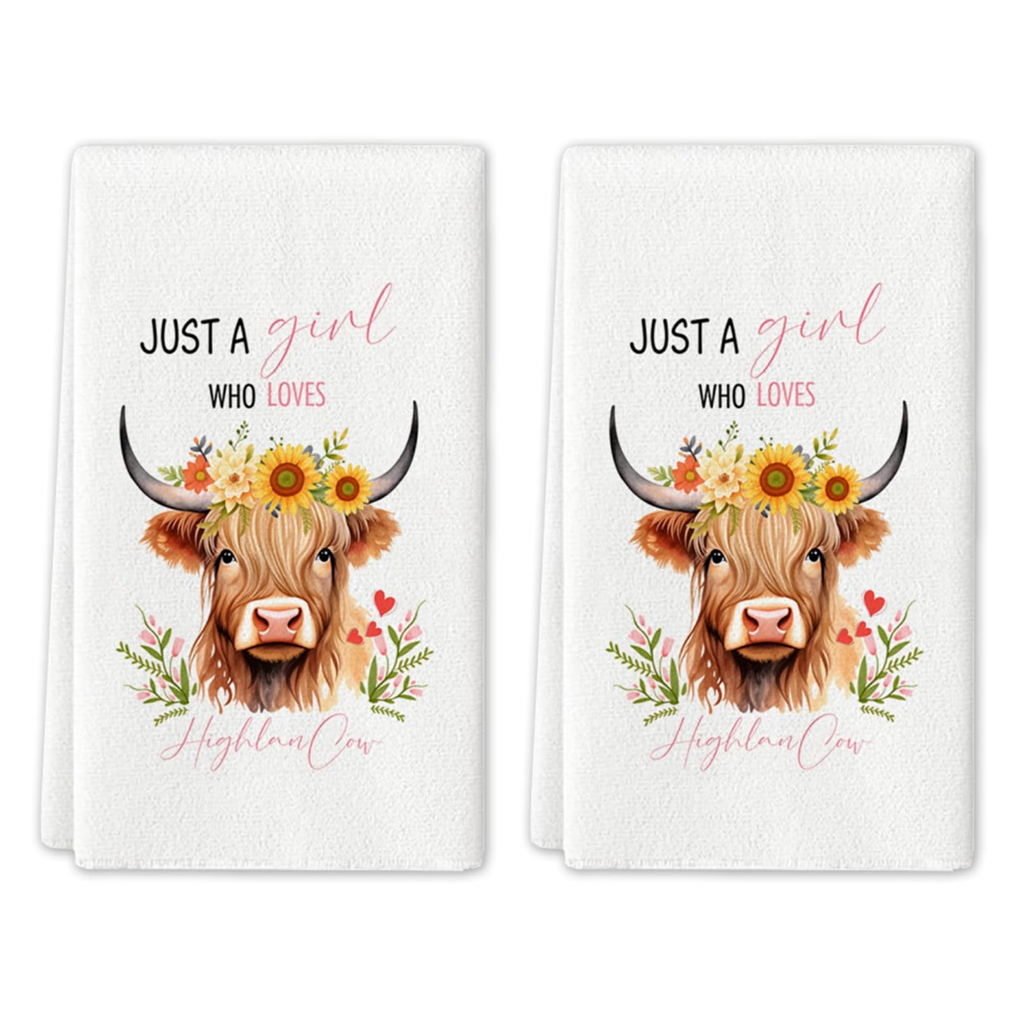Nodrex 2 PCS Highland Cow Tea Towels, Cute Kitchen Tea Towels, Super Soft Microfibre Dish Towels, Highly Absorbent Quick-Dry Hand Towels for Kitchen