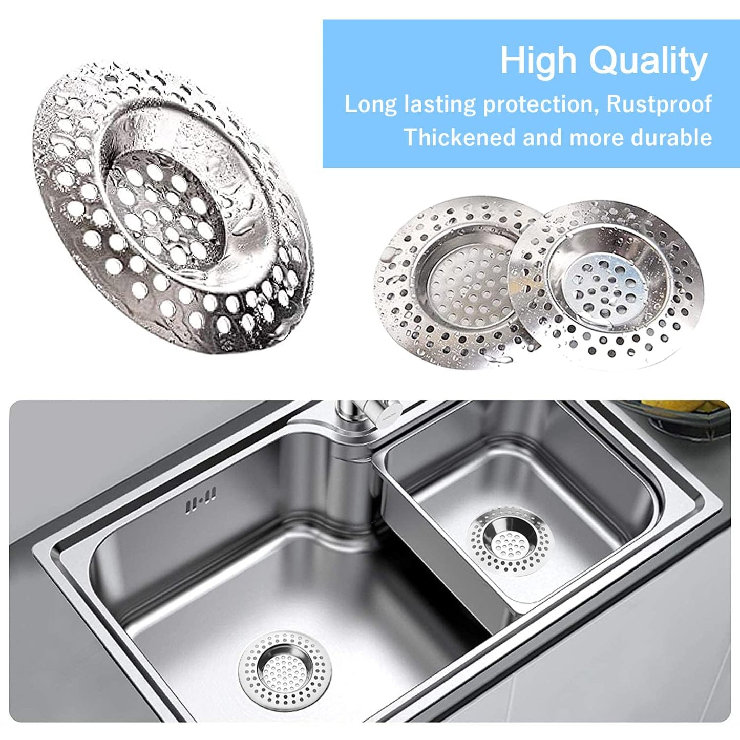 Tomario Stainless Steel Kitchen Sink Strainer Plug, Standard Strainer Drain Protector Hair/Food Catcher for Bathroom, Kitchen, Shower